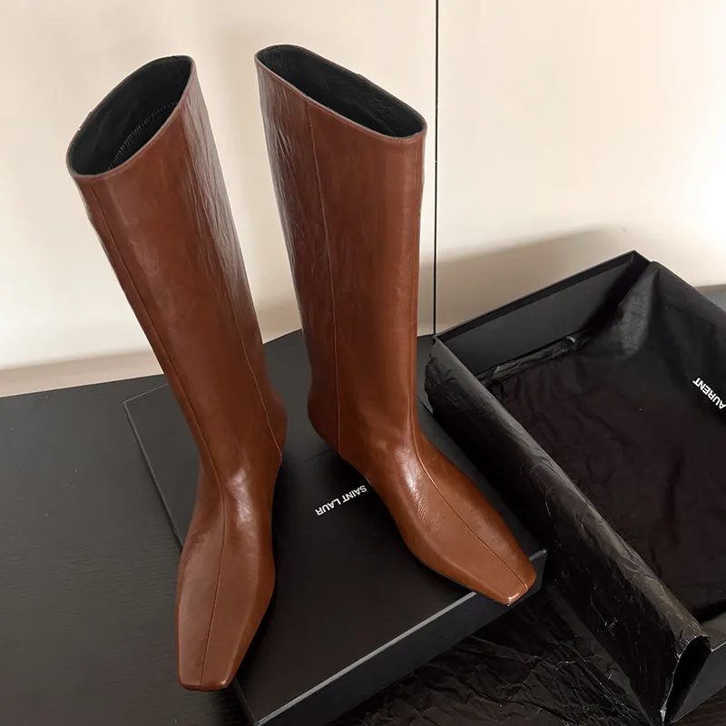 LeatherLux Chic Round Toe Winter Boots