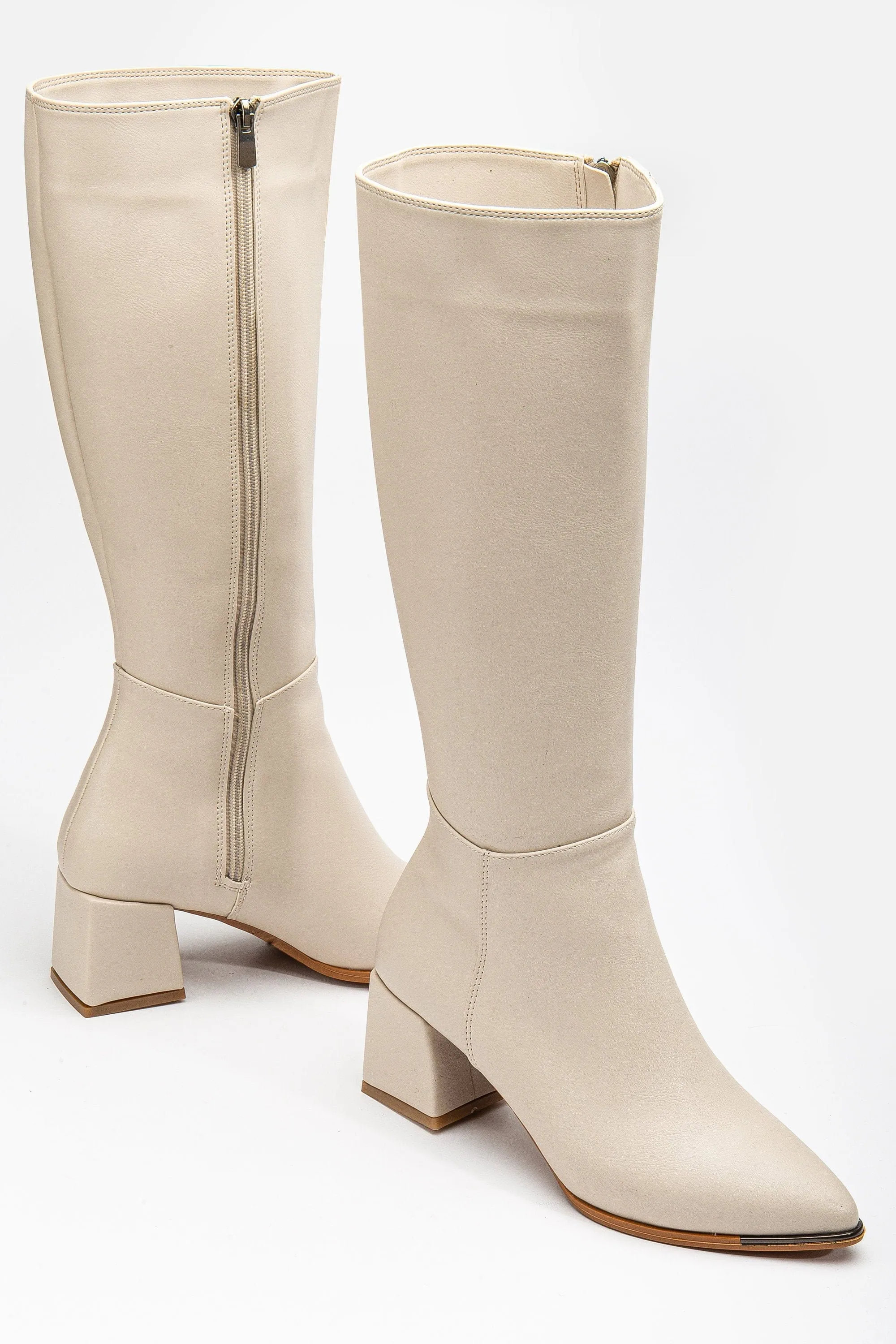 Lizette Vegan Leather Knee High Boots | Beige