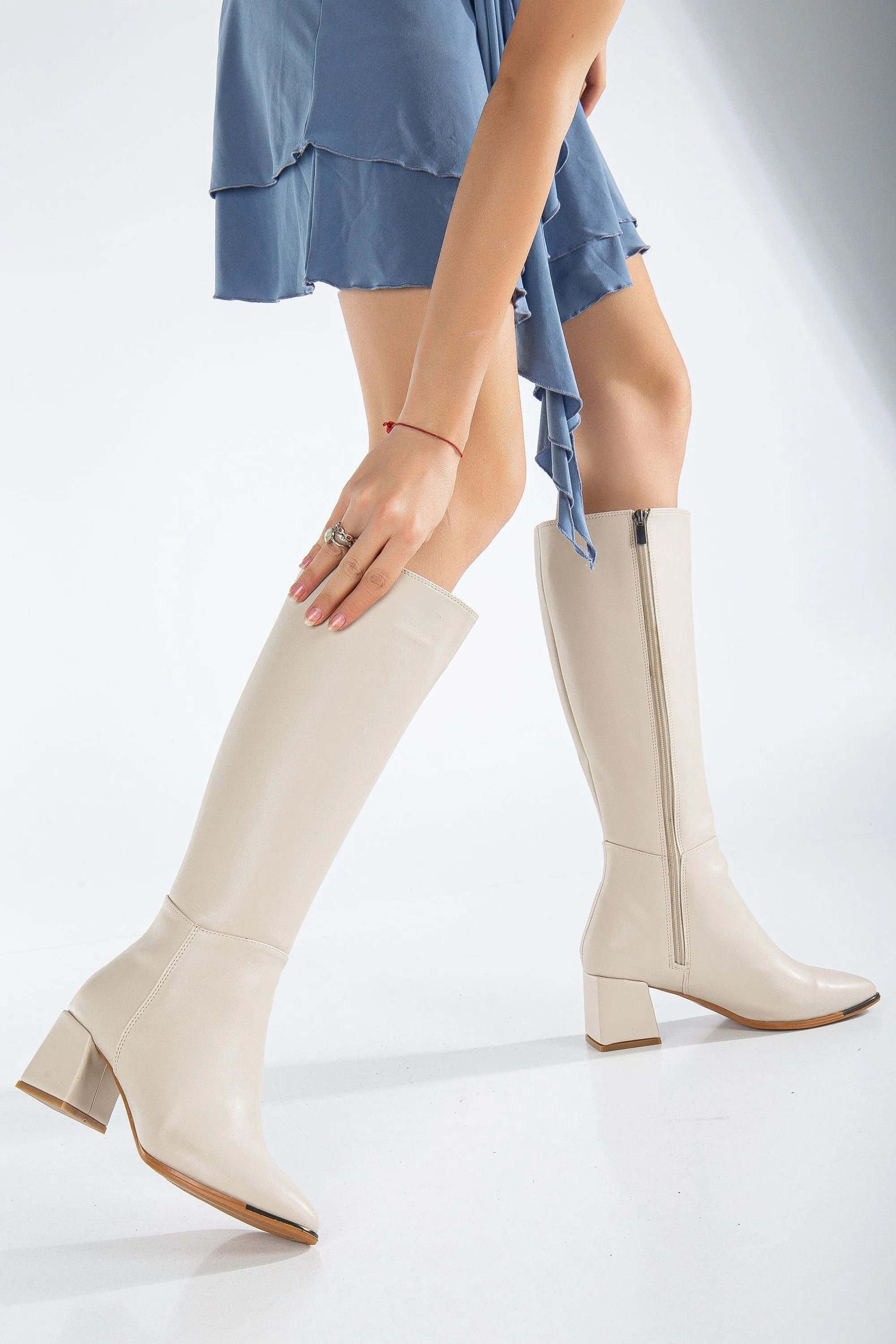 Lizette Vegan Leather Knee High Boots | Beige