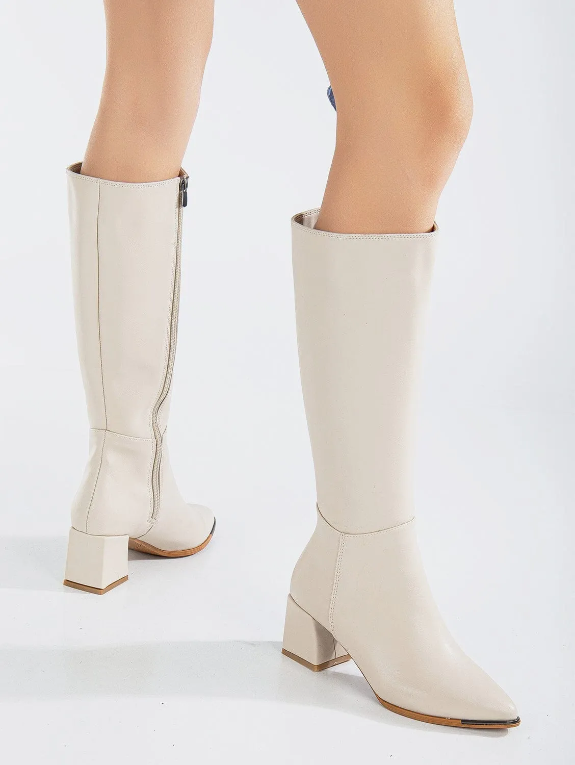 Lizette Vegan Leather Knee High Boots | Beige