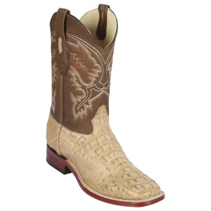 Los Altos Boots Mens #822G0251 Wide Square Toe | Genuine Caiman Hornback Leather Boots | Color Honey | Greasy Finish