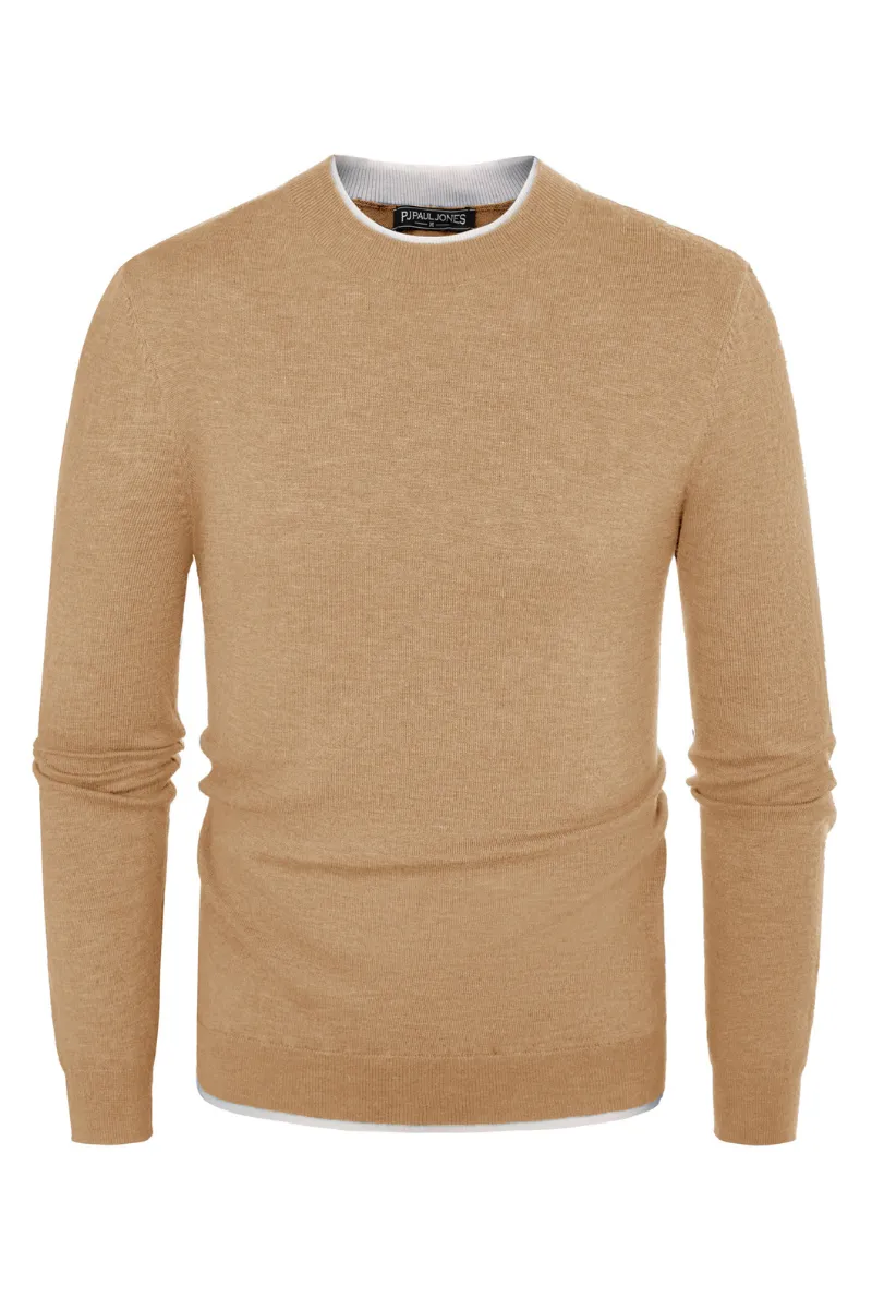 Men Contrast Color Sweater Long Sleeve Crew Neck Pullover Jumper