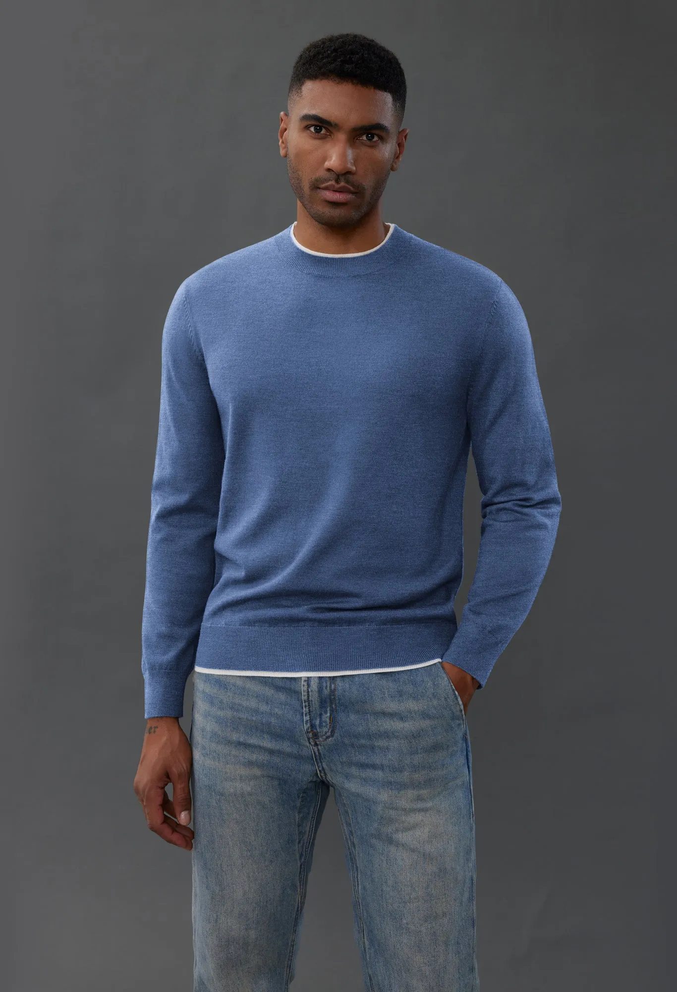 Men Contrast Color Sweater Long Sleeve Crew Neck Pullover Jumper