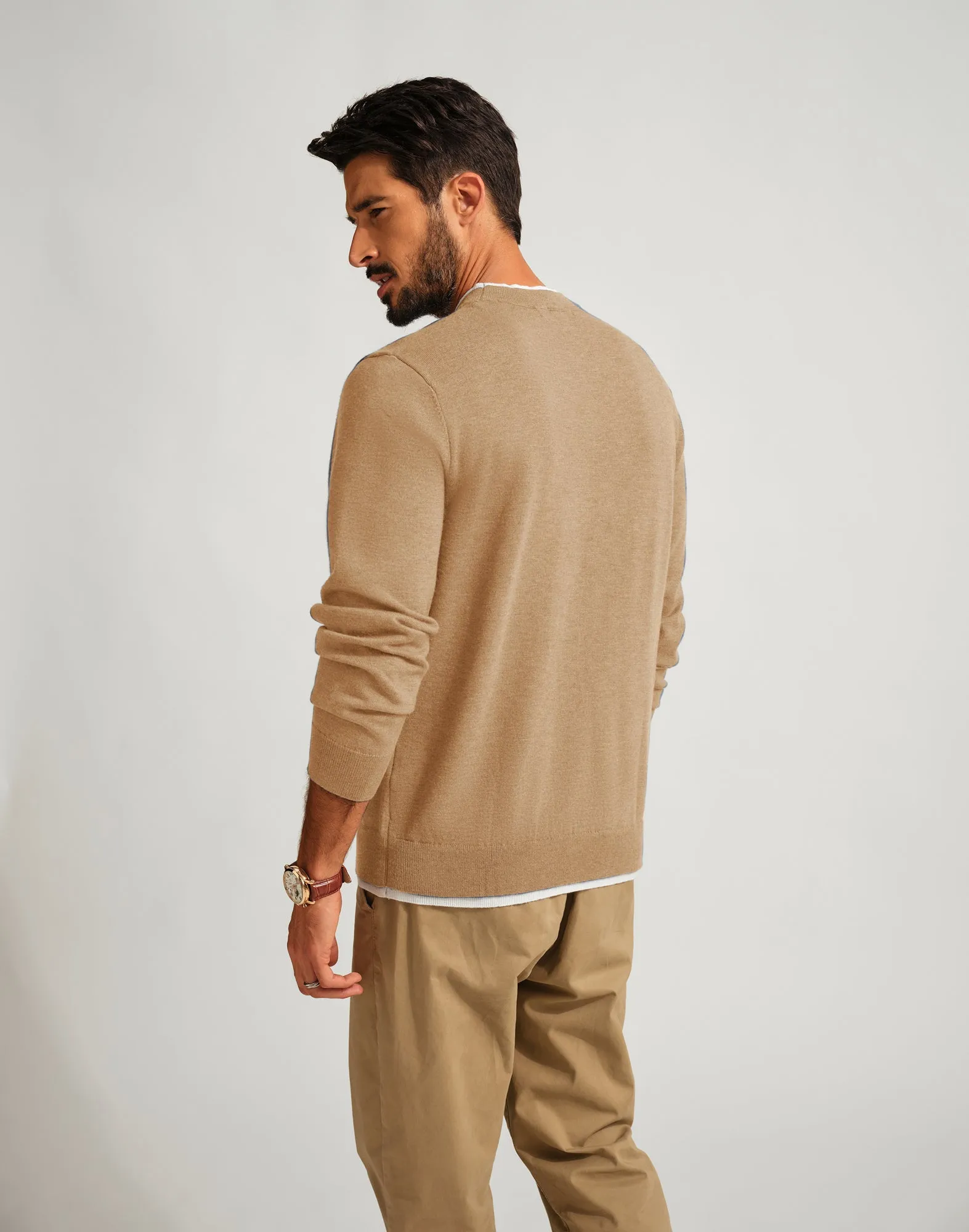 Men Contrast Color Sweater Long Sleeve Crew Neck Pullover Jumper