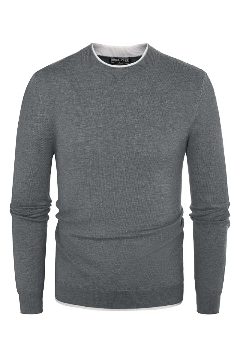 Men Contrast Color Sweater Long Sleeve Crew Neck Pullover Jumper