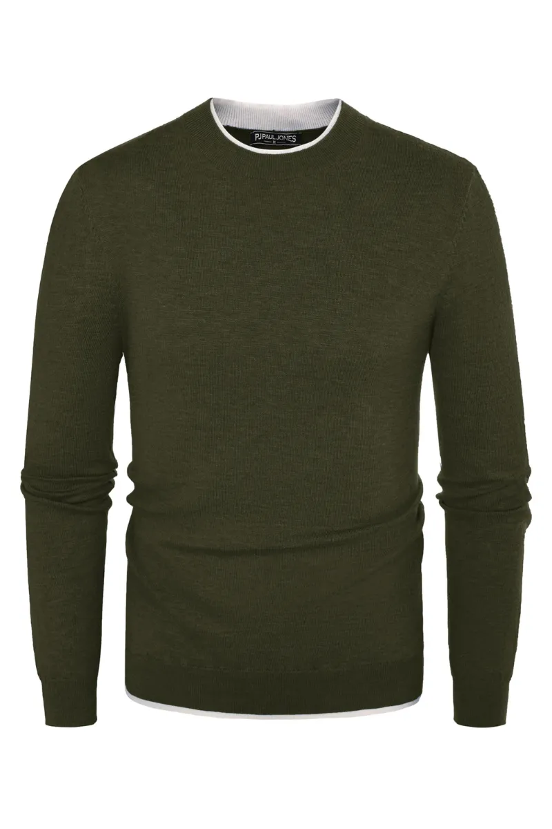 Men Contrast Color Sweater Long Sleeve Crew Neck Pullover Jumper