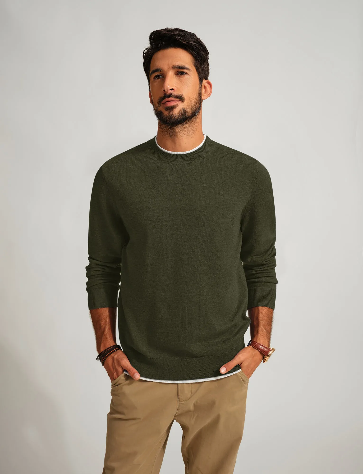 Men Contrast Color Sweater Long Sleeve Crew Neck Pullover Jumper