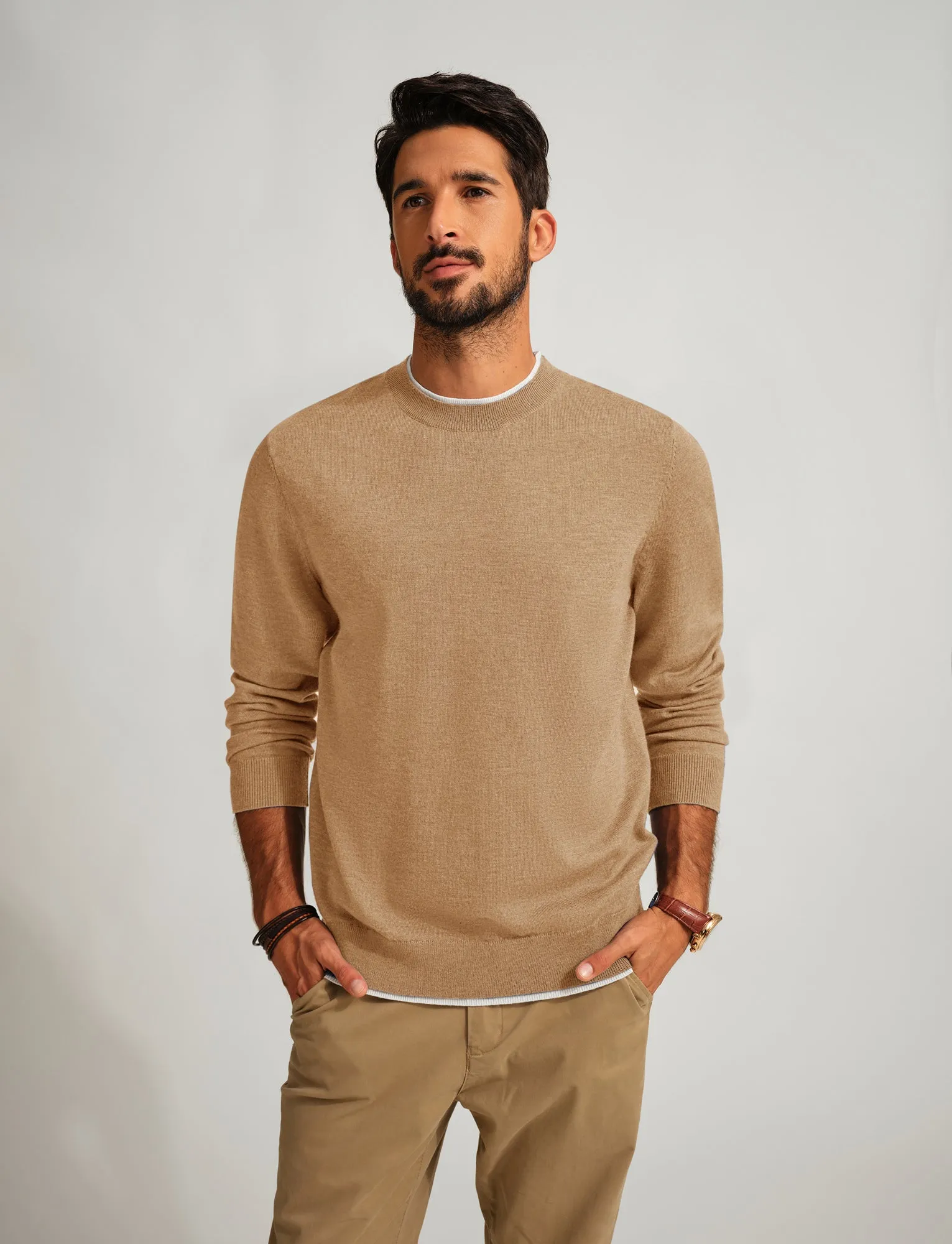 Men Contrast Color Sweater Long Sleeve Crew Neck Pullover Jumper