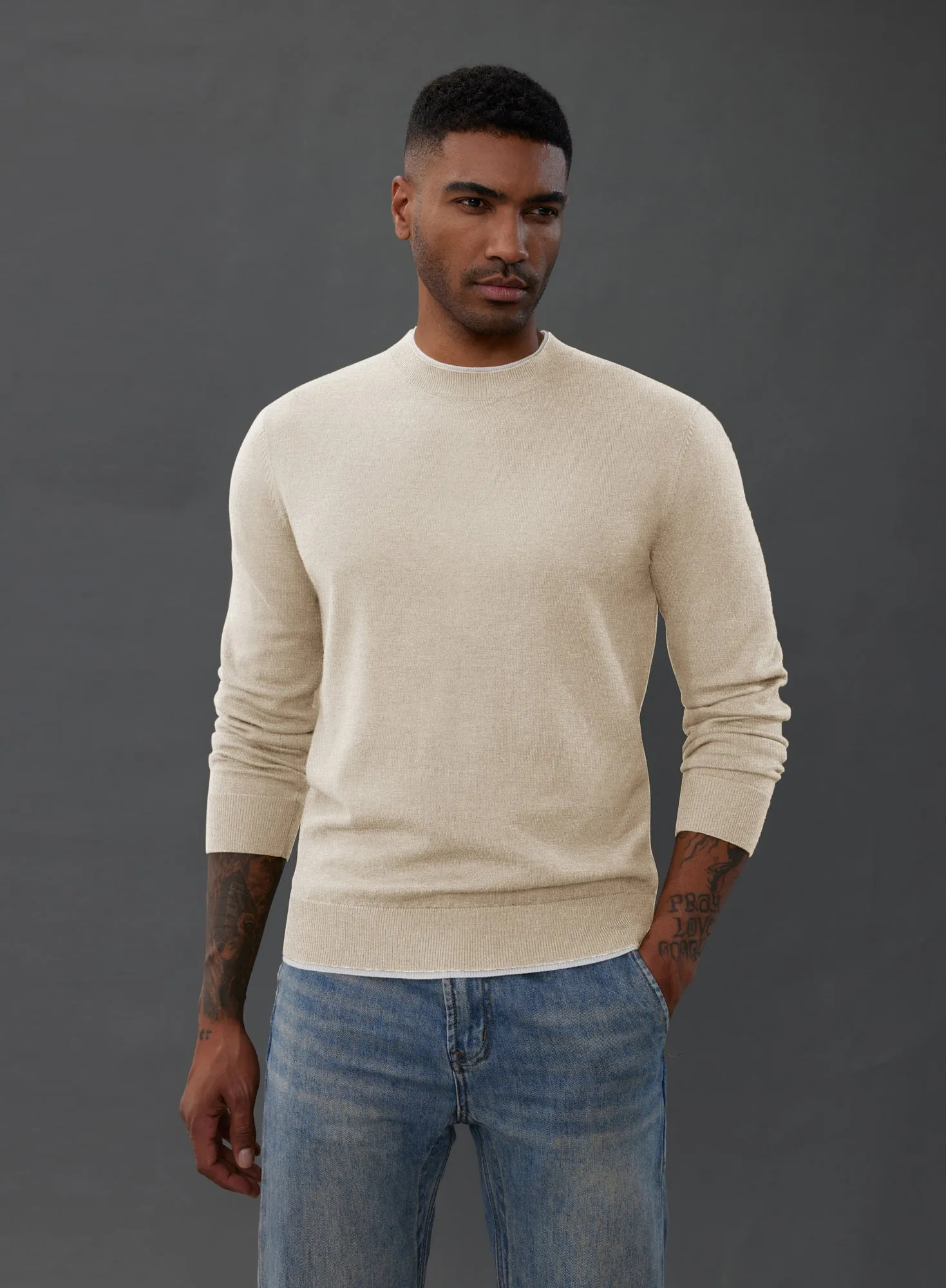 Men Contrast Color Sweater Long Sleeve Crew Neck Pullover Jumper