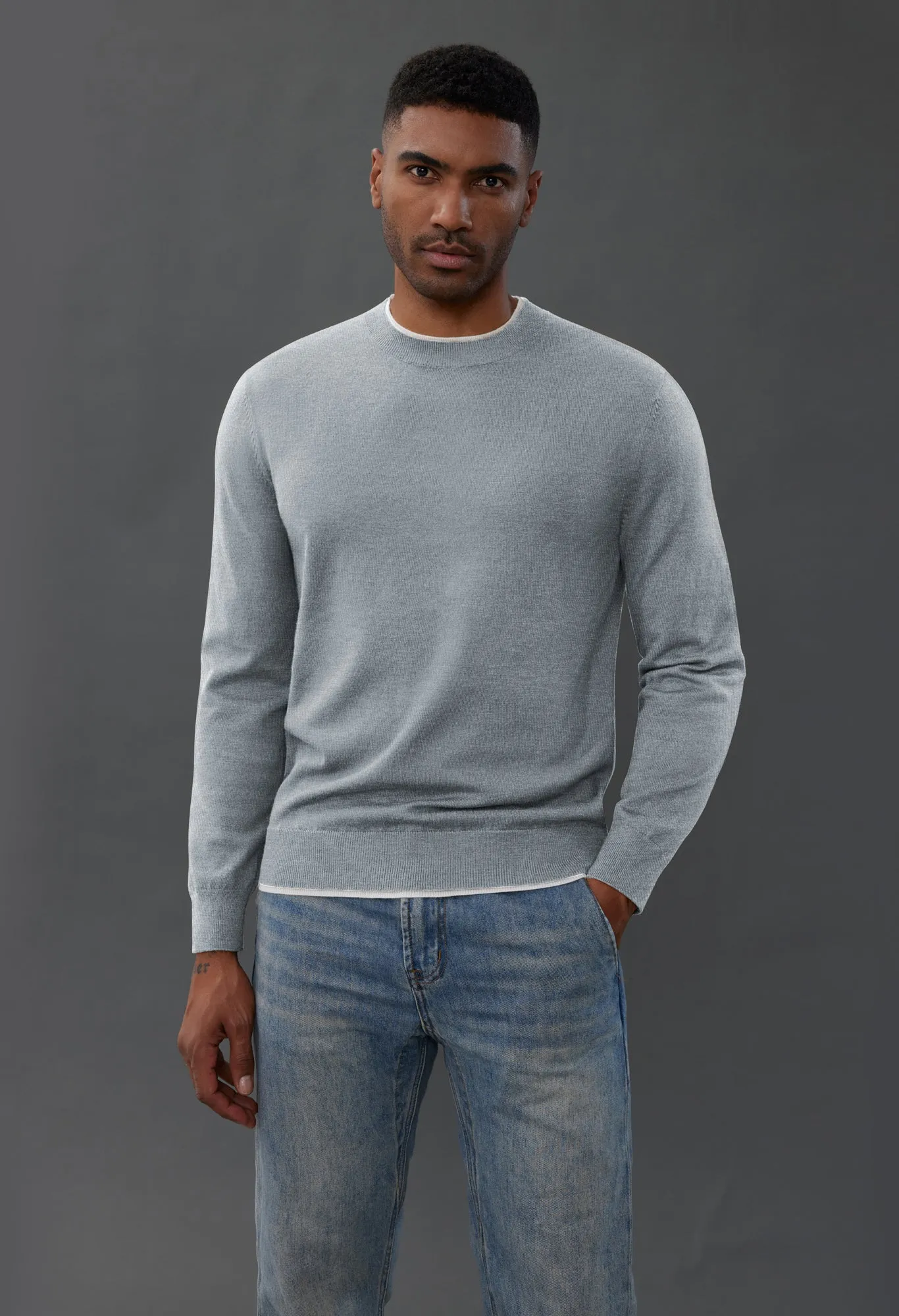 Men Contrast Color Sweater Long Sleeve Crew Neck Pullover Jumper