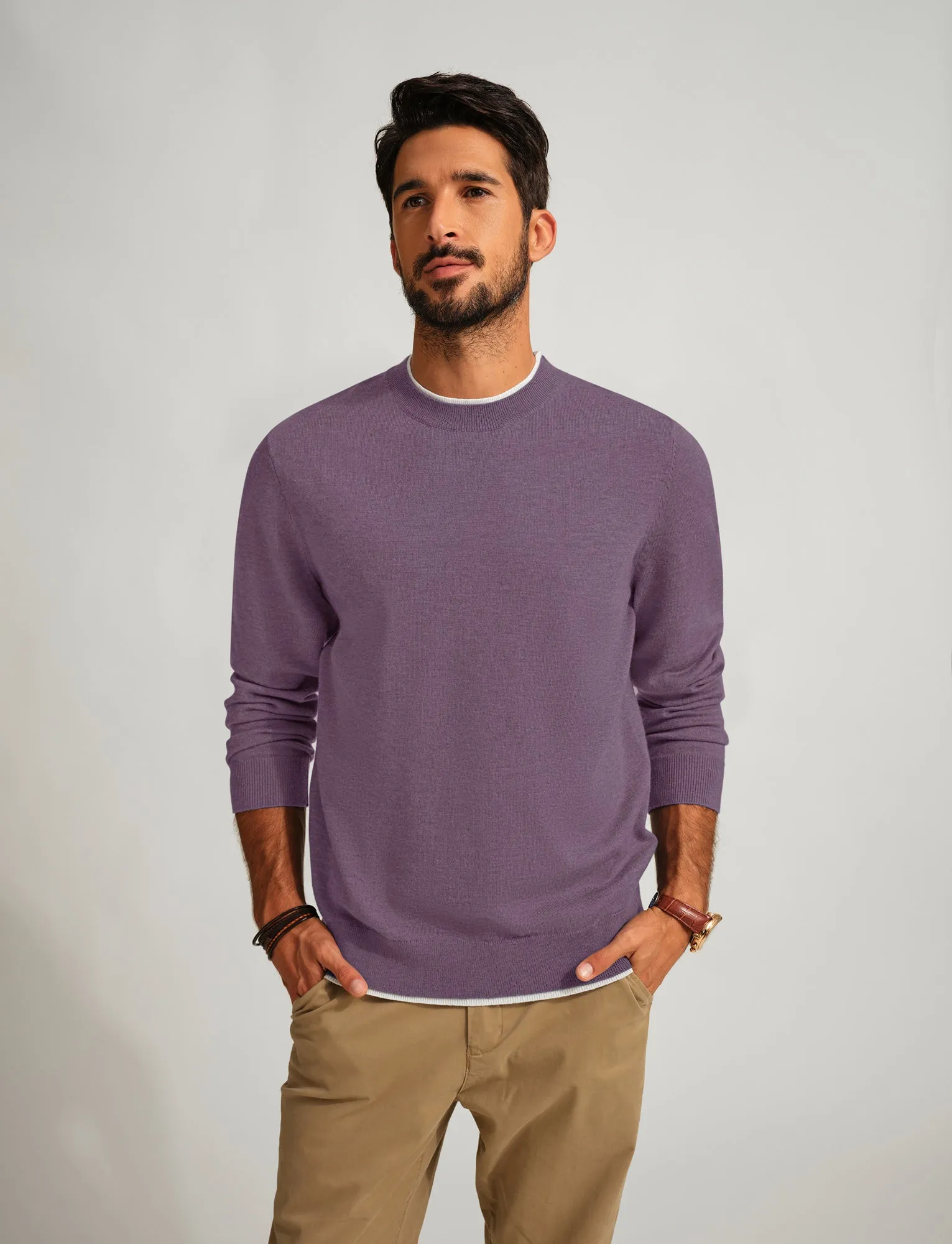 Men Contrast Color Sweater Long Sleeve Crew Neck Pullover Jumper