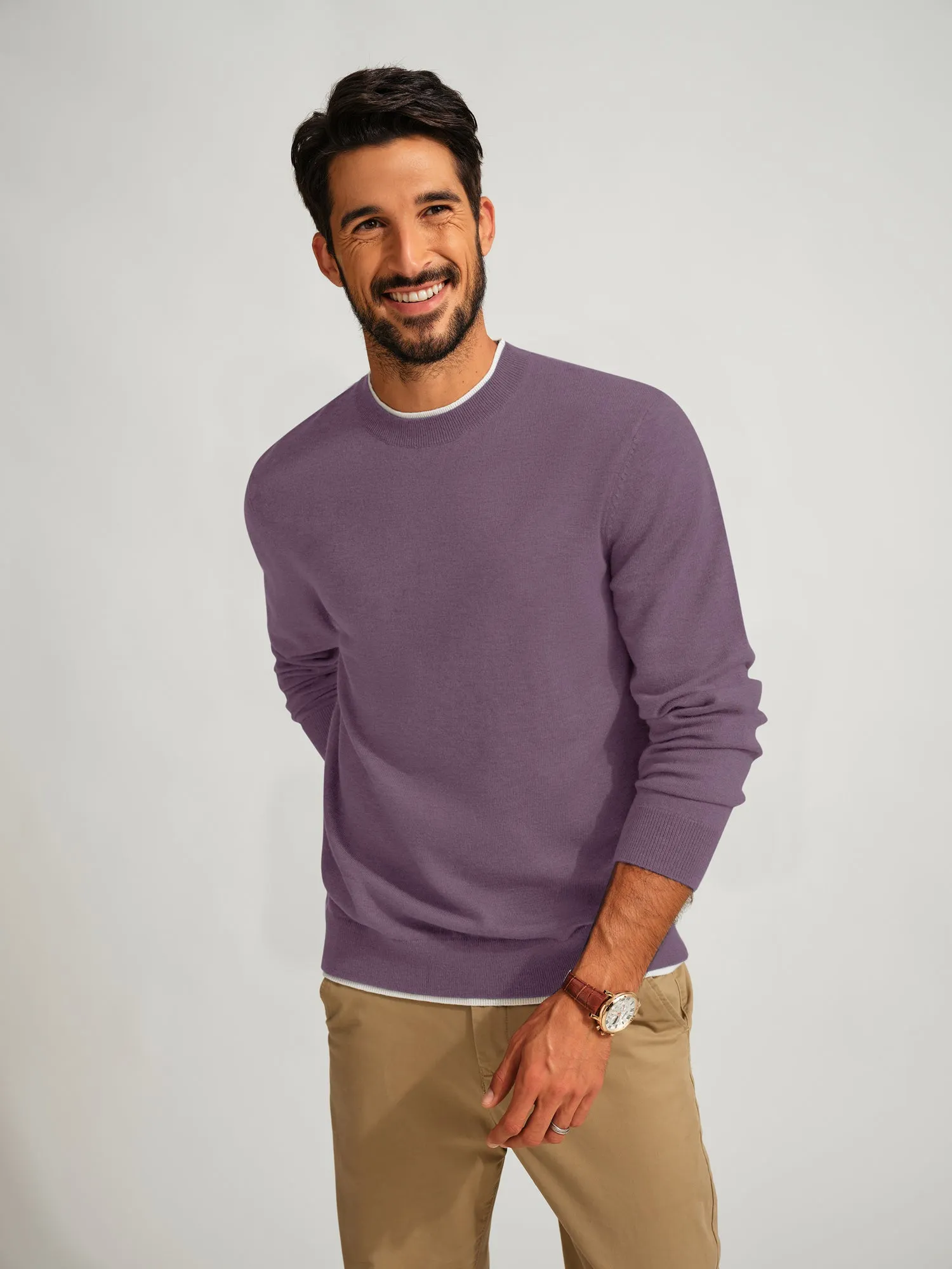 Men Contrast Color Sweater Long Sleeve Crew Neck Pullover Jumper