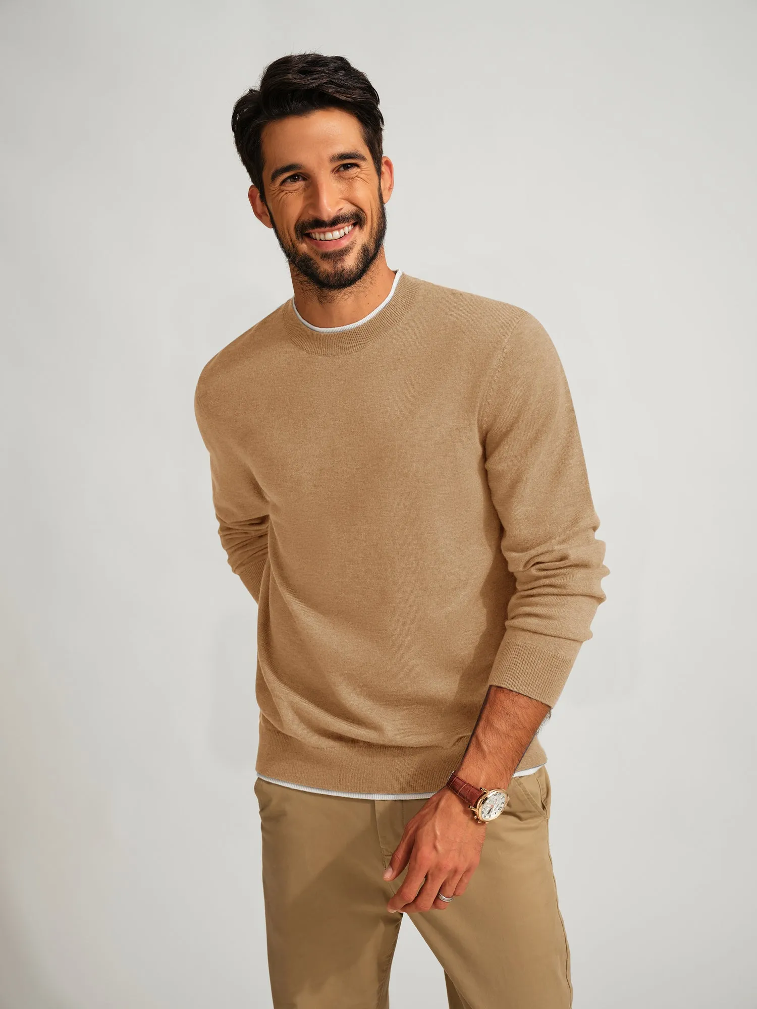 Men Contrast Color Sweater Long Sleeve Crew Neck Pullover Jumper