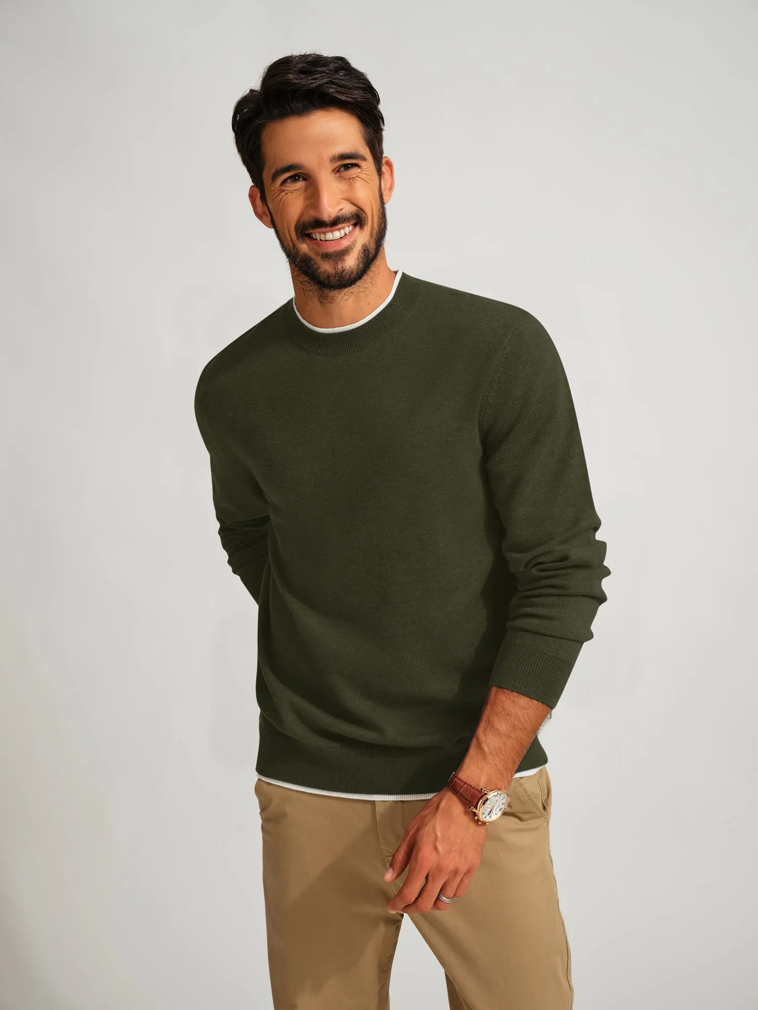 Men Contrast Color Sweater Long Sleeve Crew Neck Pullover Jumper