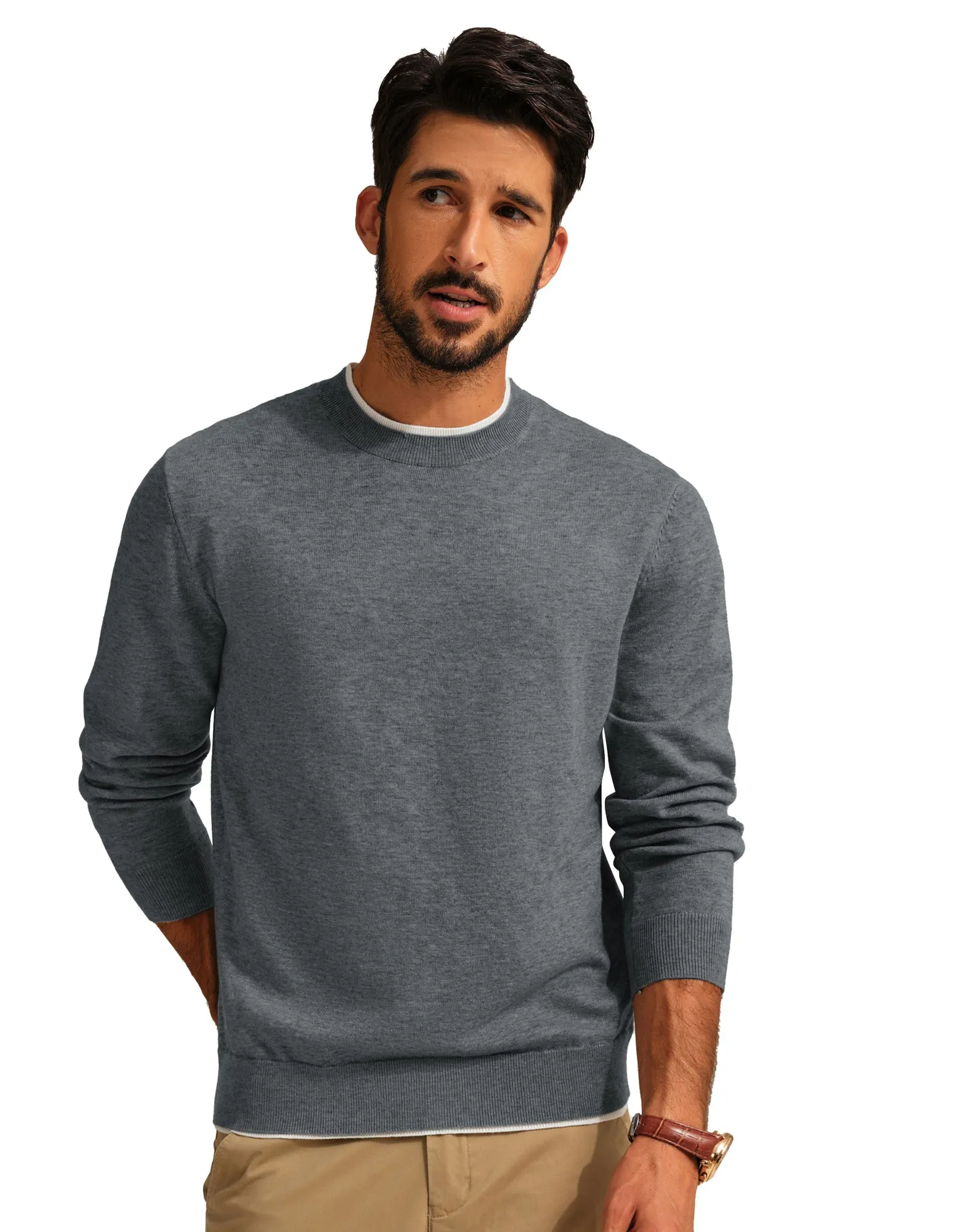 Men Contrast Color Sweater Long Sleeve Crew Neck Pullover Jumper