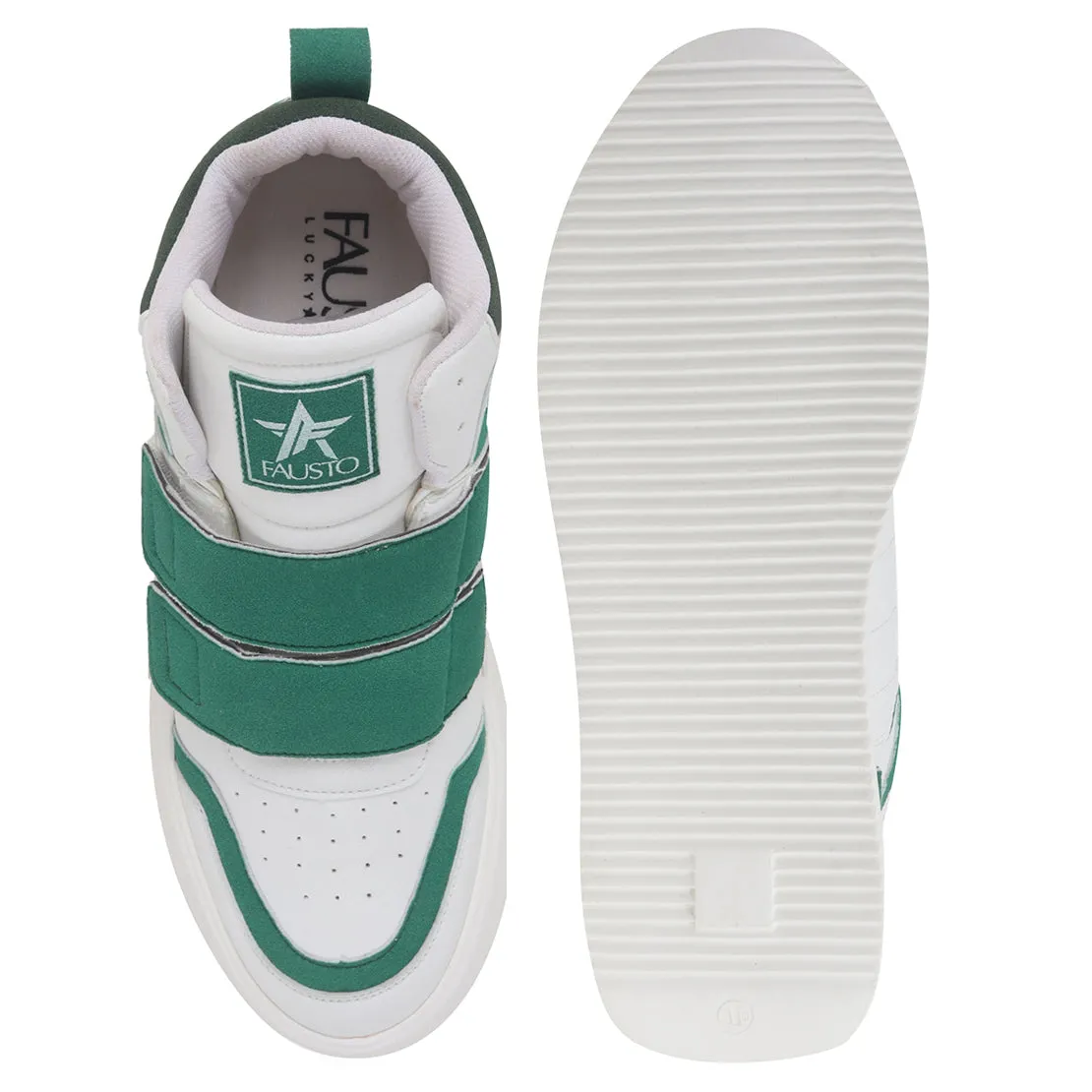 Men Green Colorblocked High Top Velcro Adjustable Classic Sneakers|Memory Cushion Insole|Street Fashion Hi-Top Sneakers