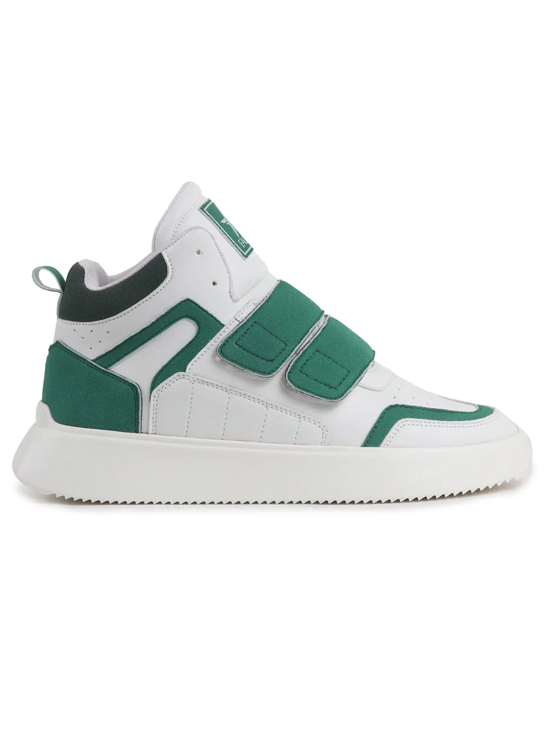 Men Green Colorblocked High Top Velcro Adjustable Classic Sneakers|Memory Cushion Insole|Street Fashion Hi-Top Sneakers