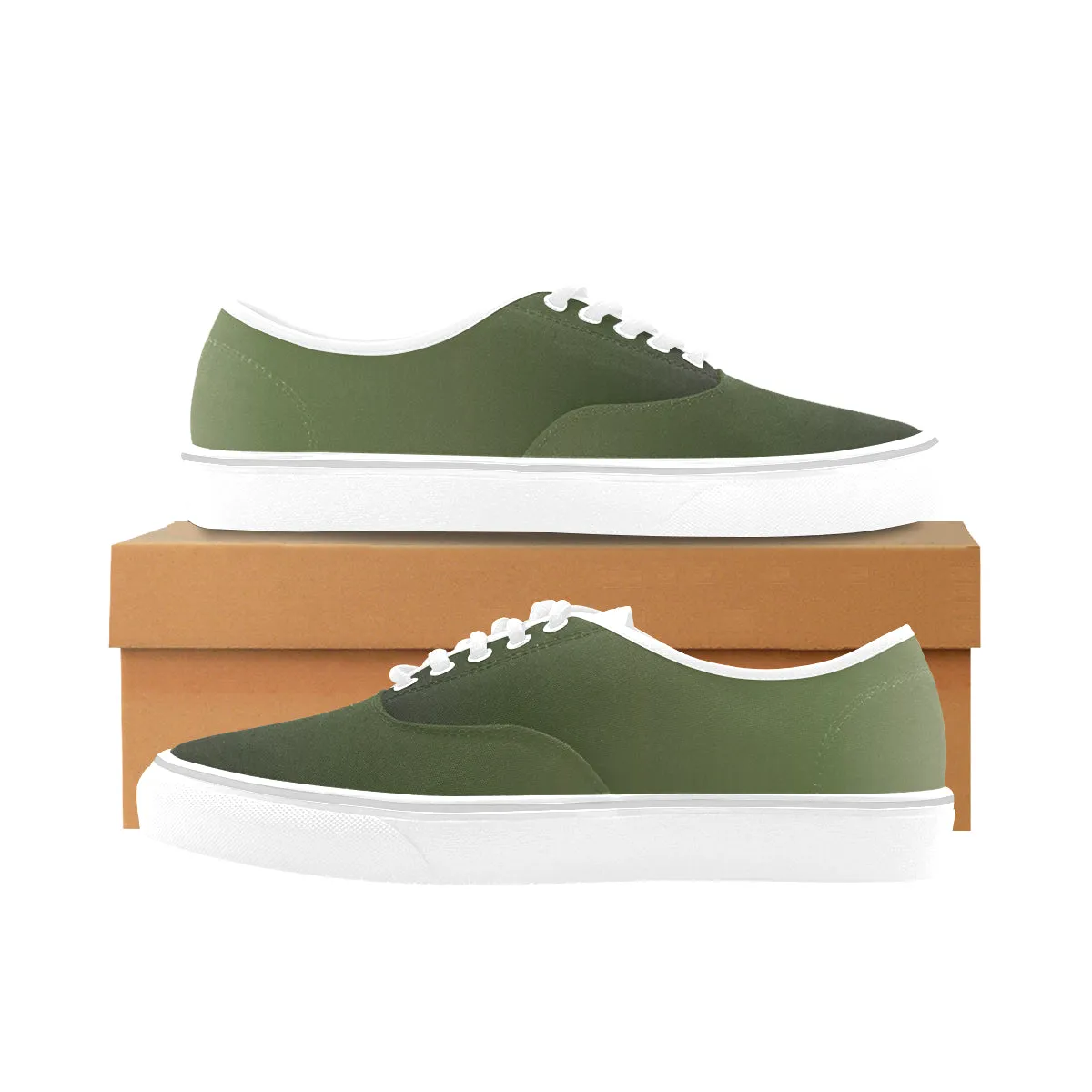 Men's Big Size Olive Gradient Print Low Top Canvas Shoes