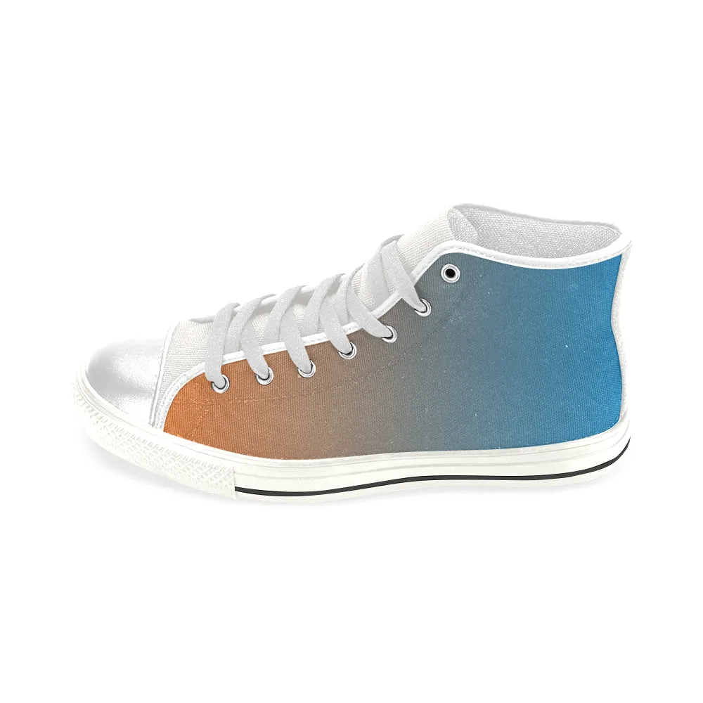 Men's Bluish Orange Solids Print Canvas High Top Shoes