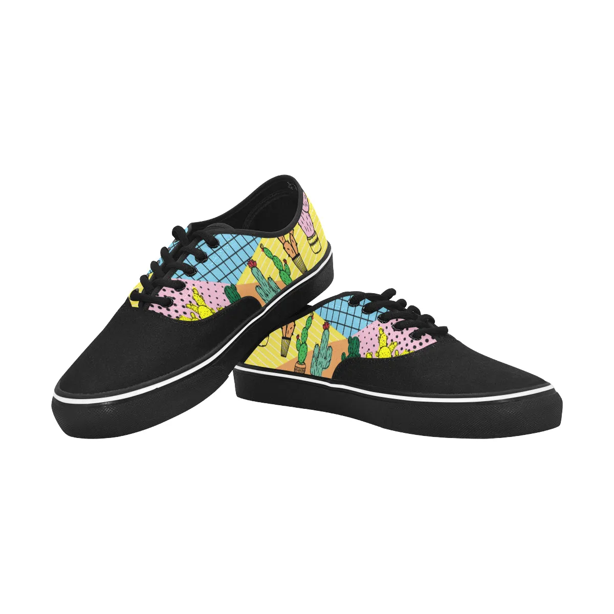 Men's Groovy Cactus Pop Art Print Canvas Low Top Shoes