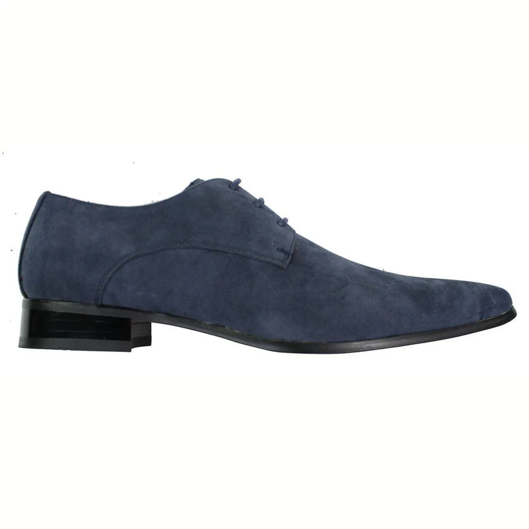 Mens Laced Pointed Suede Leather Blue Italian Design Shoes Smart Casual