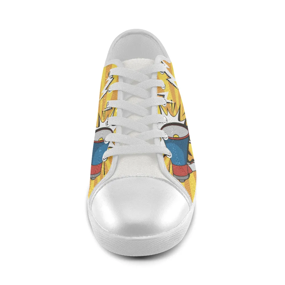 Men's Loud Speaker Pop Art Print Canvas Low Top Shoes (White)