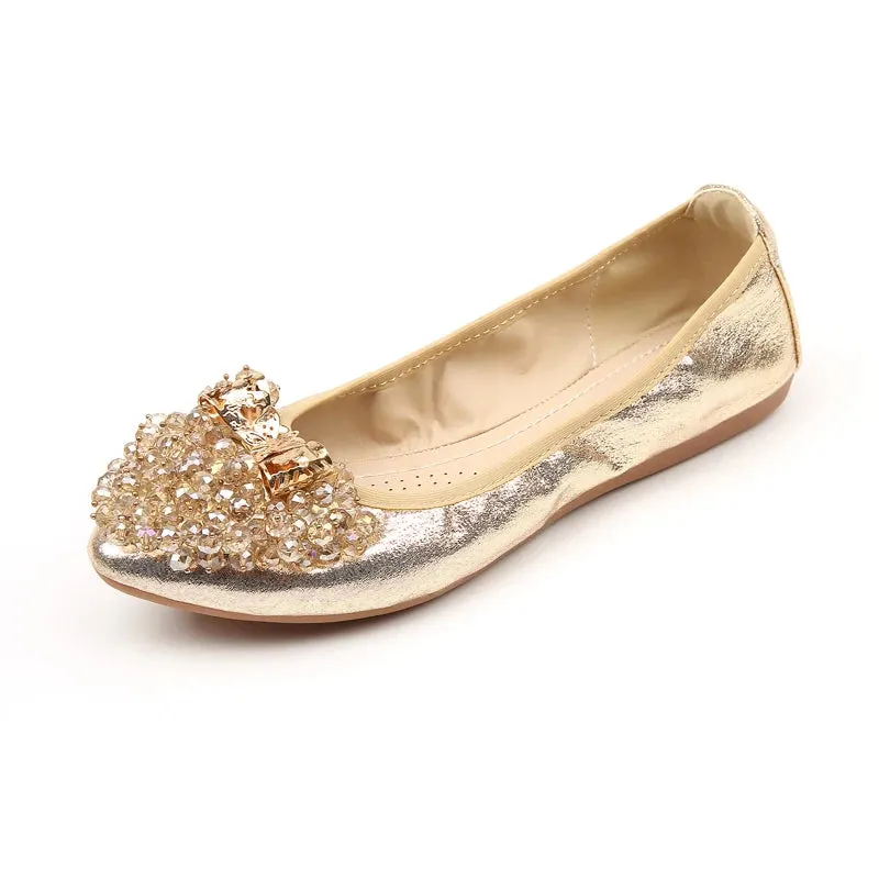 Merendy Kiondo flat heel Round toe Foldable embellished ballet flats