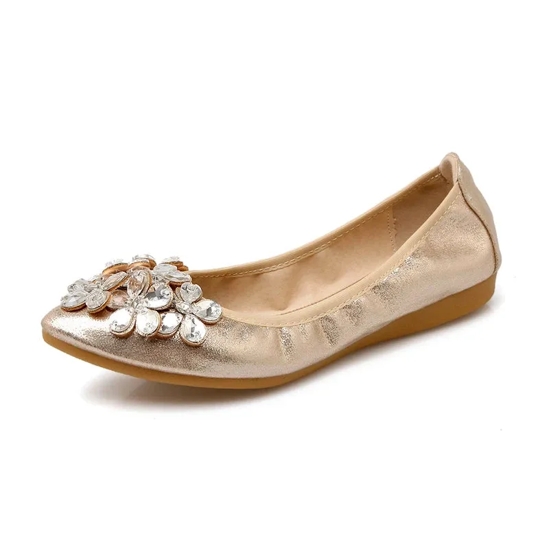 Merendy Kiondo flat heel Round toe Foldable embellished ballet flats