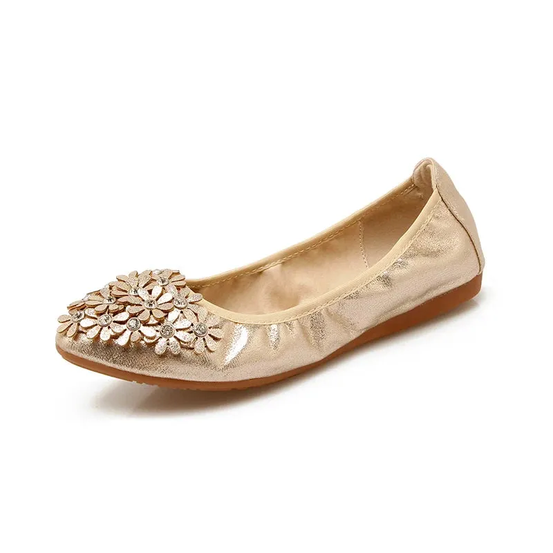 Merendy Kiondo flat heel Round toe Foldable embellished ballet flats