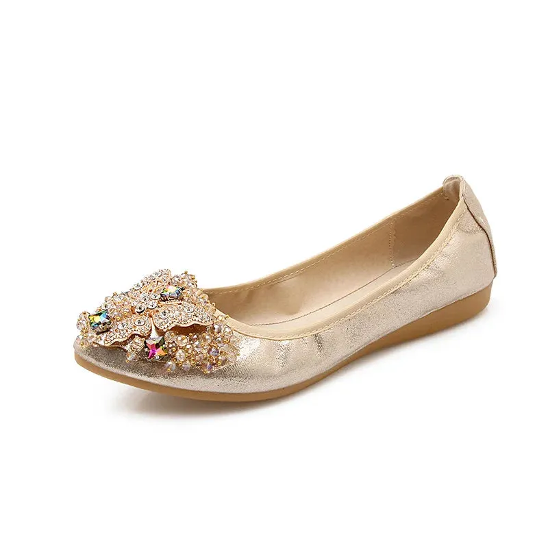 Merendy Kiondo flat heel Round toe Foldable embellished ballet flats