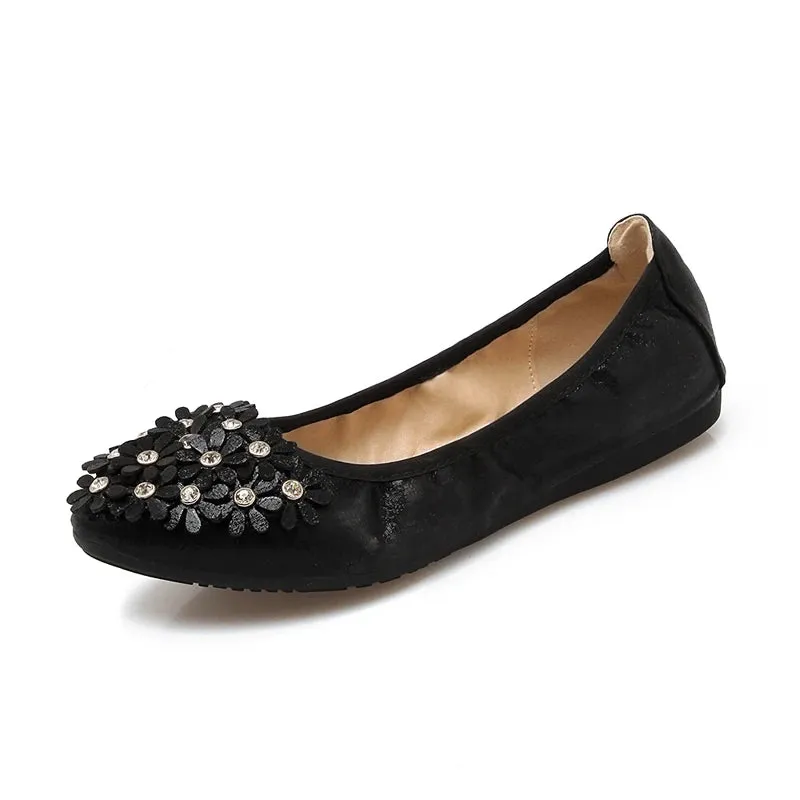 Merendy Kiondo flat heel Round toe Foldable embellished ballet flats