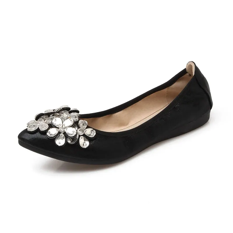 Merendy Kiondo flat heel Round toe Foldable embellished ballet flats