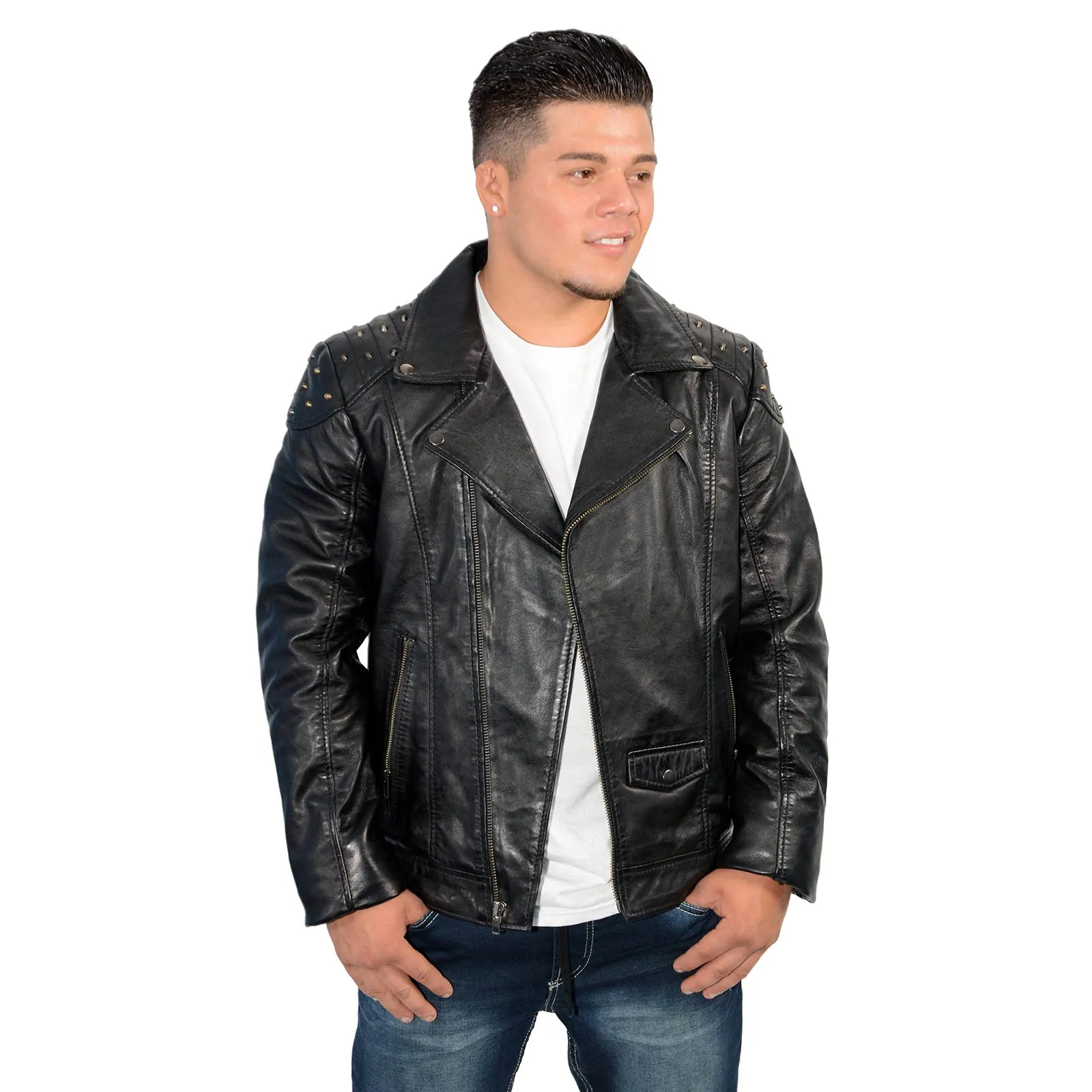 Milwaukee Leather Men's Studded Black Leather Fashion Motorcycle Style Jacket SFM1825