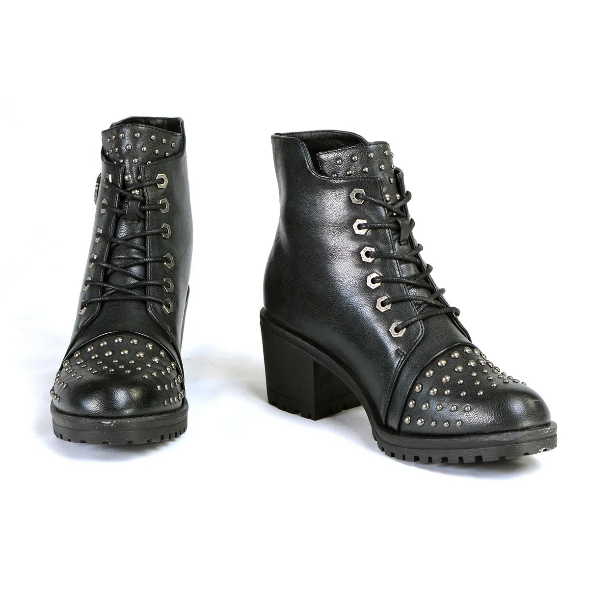 Milwaukee Performance MBL9426 Women's Distress Black Rocker Boots with Studded Instep