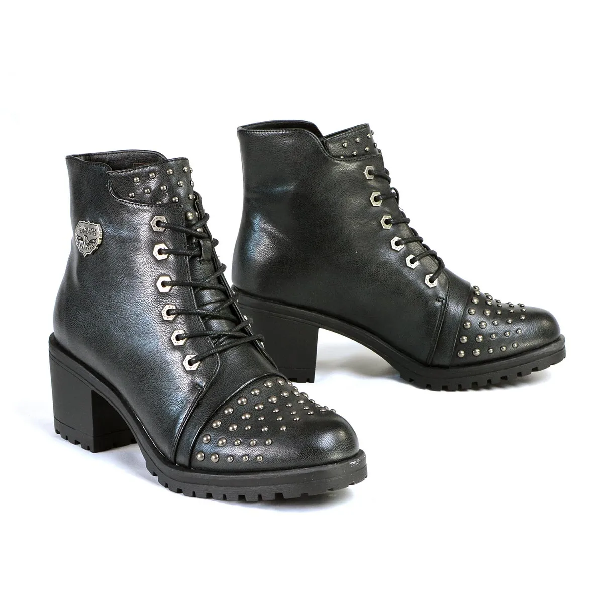 Milwaukee Performance MBL9426 Women's Distress Black Rocker Boots with Studded Instep