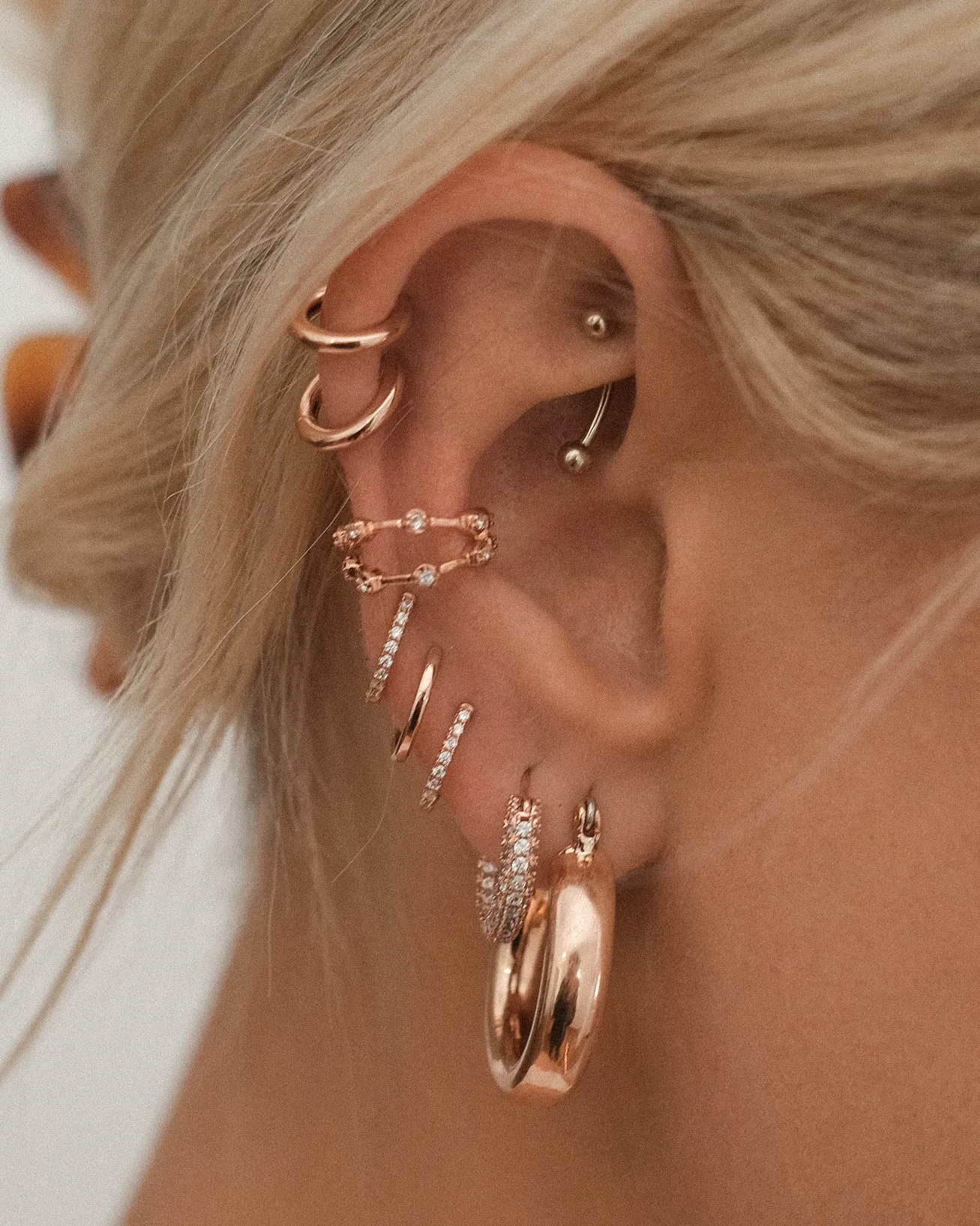 Pave Hex Ear Cuff - Rose Gold