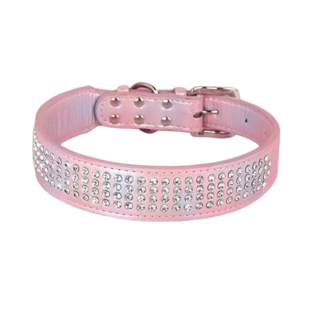 PetAffairs Crystal Studded Leather Collar for Pet