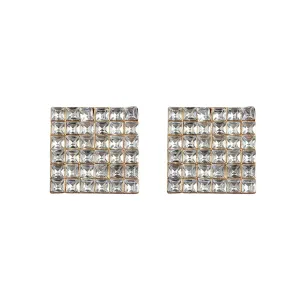 Pre Order:  Square Crystal Studded Metal Earrings