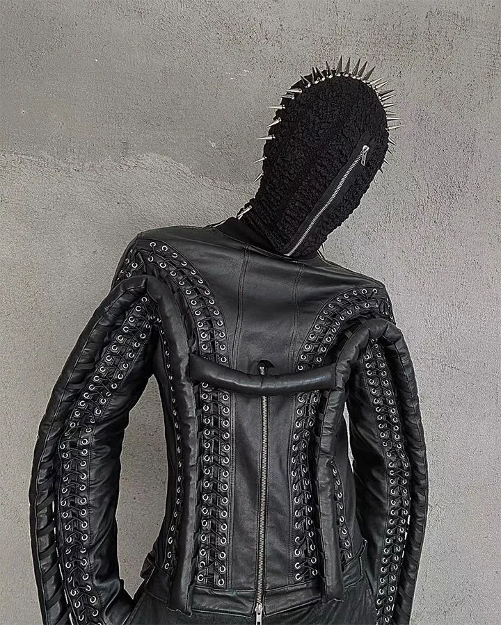 Punk Style Metal Studded Zipper Mask