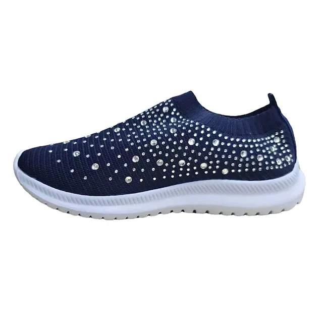 Purpdrank - Women's Sneakers Slip-Ons Plus Size Slip-on Sneakers Outdoor Daily Beach Summer Rhinestone Flat Heel Round Toe Classic Casual Walking Shoes Tissage Volant Loafer Color Block Rainebow Black White