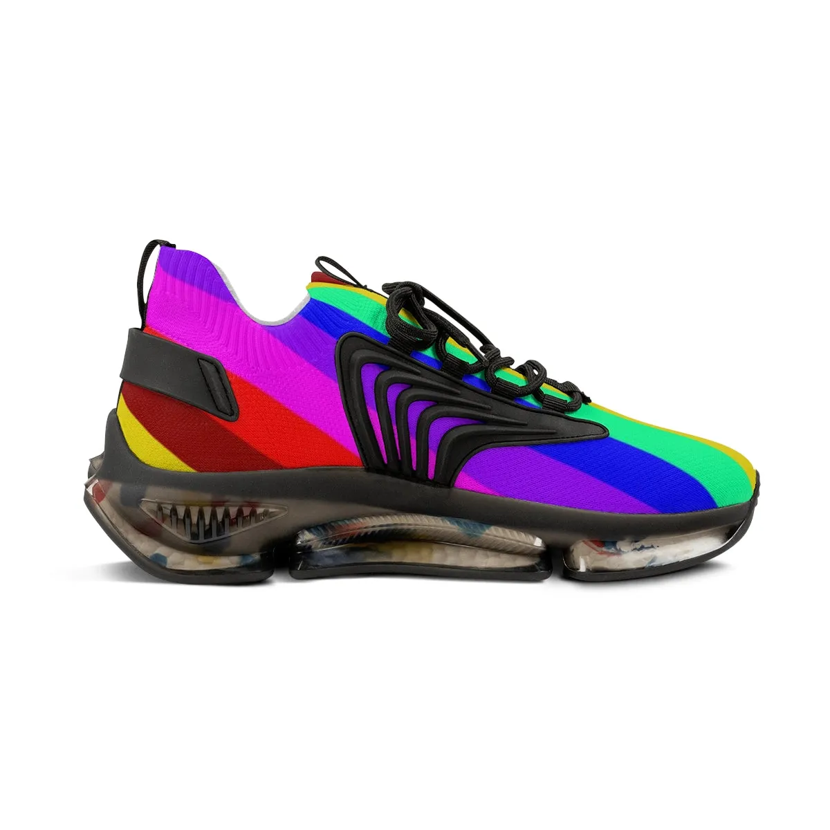 Rainbow Striped Print Men's Shoes, Gay Pride Fun Colorful Best Comfy Men's Mesh Sports Sneakers