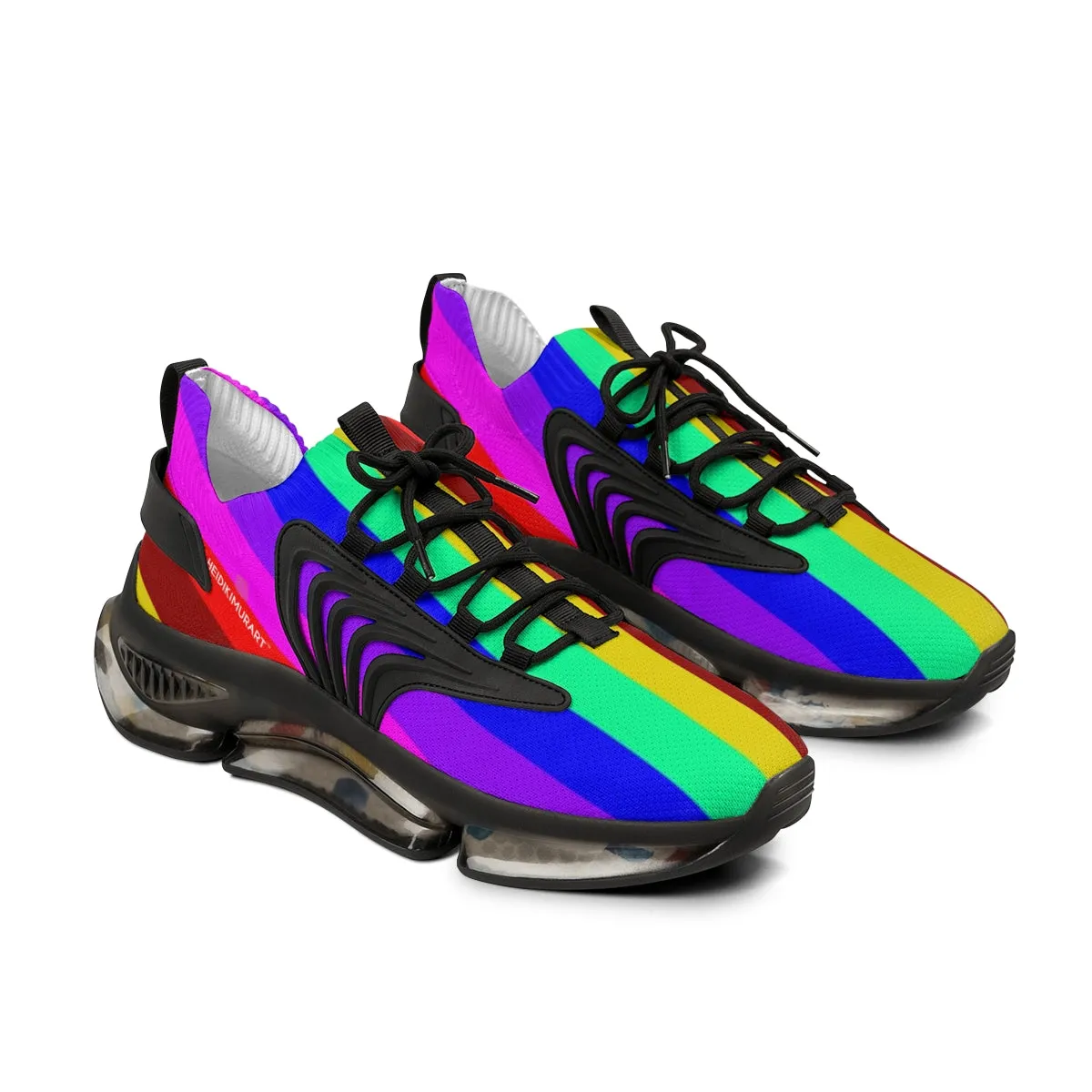 Rainbow Striped Print Men's Shoes, Gay Pride Fun Colorful Best Comfy Men's Mesh Sports Sneakers