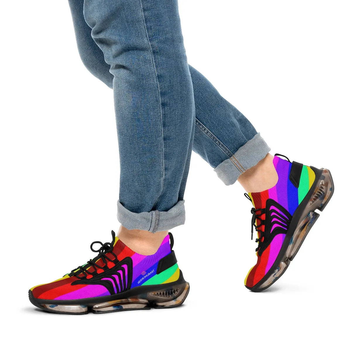 Rainbow Striped Print Men's Shoes, Gay Pride Fun Colorful Best Comfy Men's Mesh Sports Sneakers