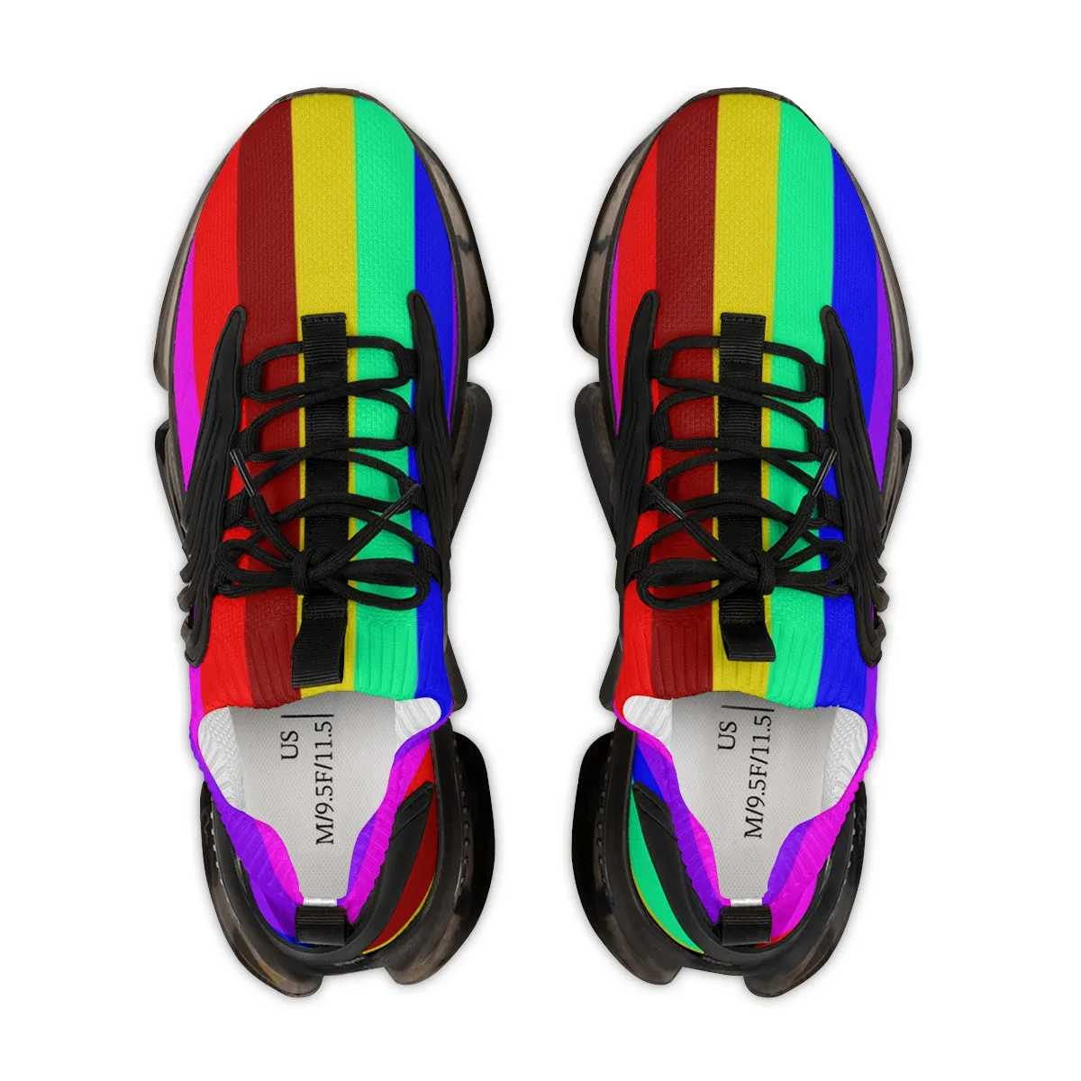 Rainbow Striped Print Men's Shoes, Gay Pride Fun Colorful Best Comfy Men's Mesh Sports Sneakers