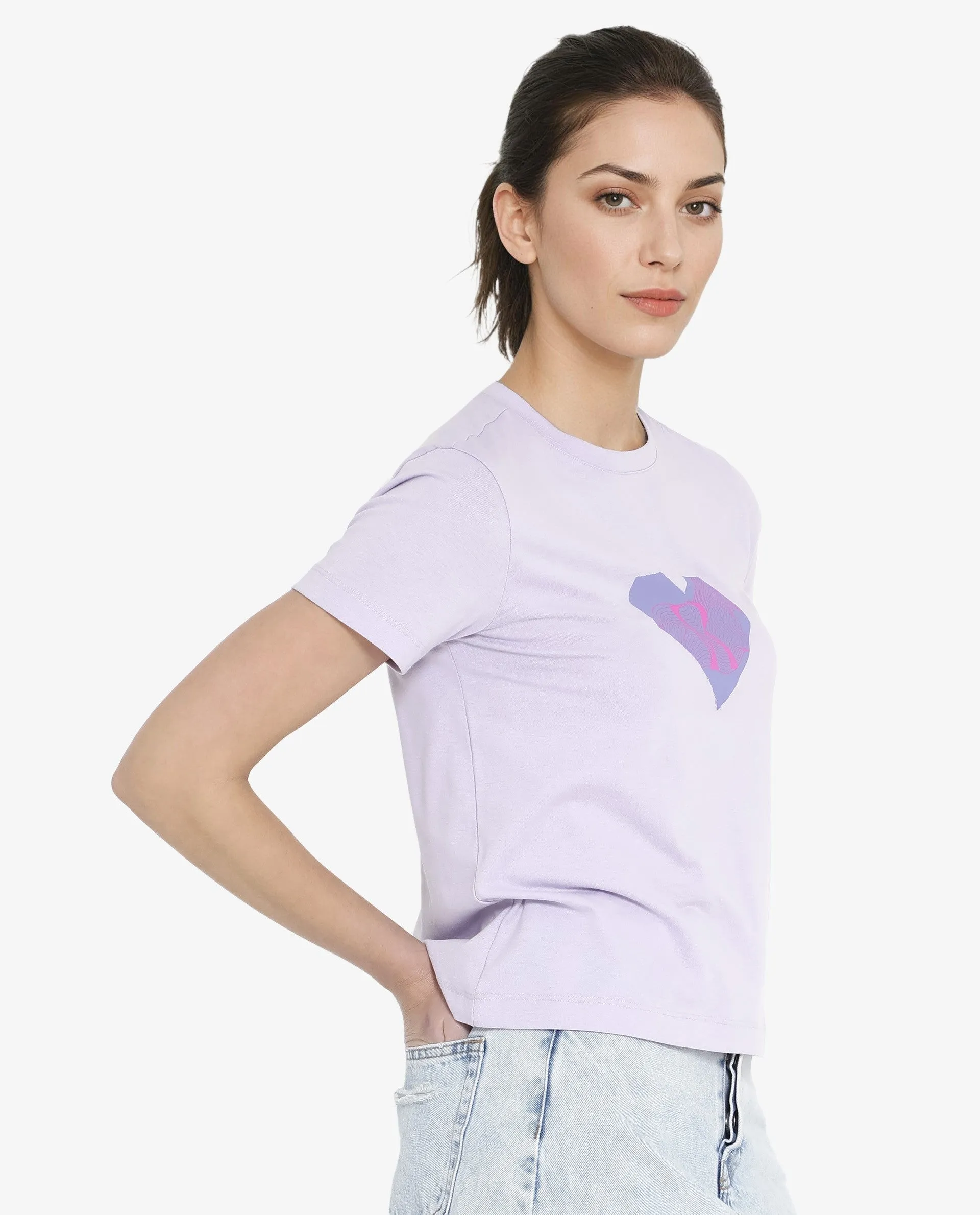 Rareism Women Lee Pastel Purple Cotton Poly Fabric Short Sleeve Crew Neck Solid T-Shirt