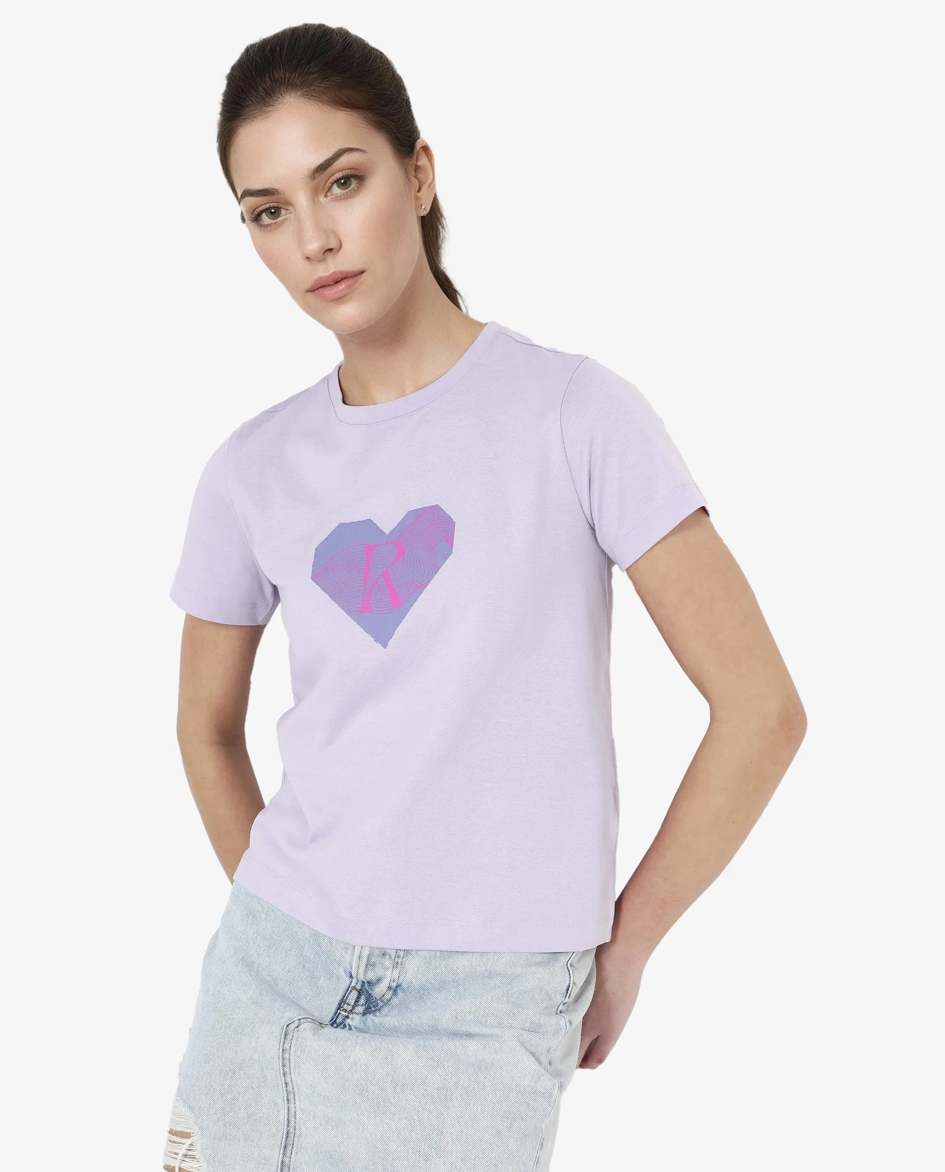 Rareism Women Lee Pastel Purple Cotton Poly Fabric Short Sleeve Crew Neck Solid T-Shirt