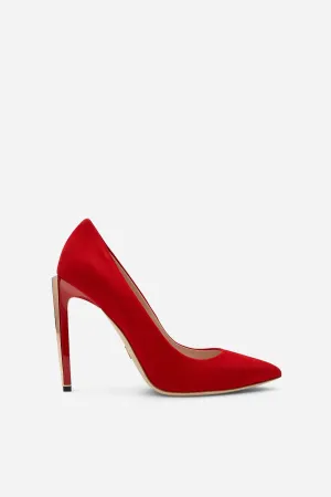 Red Suede Empire Pumps With Rose Gold Hardware