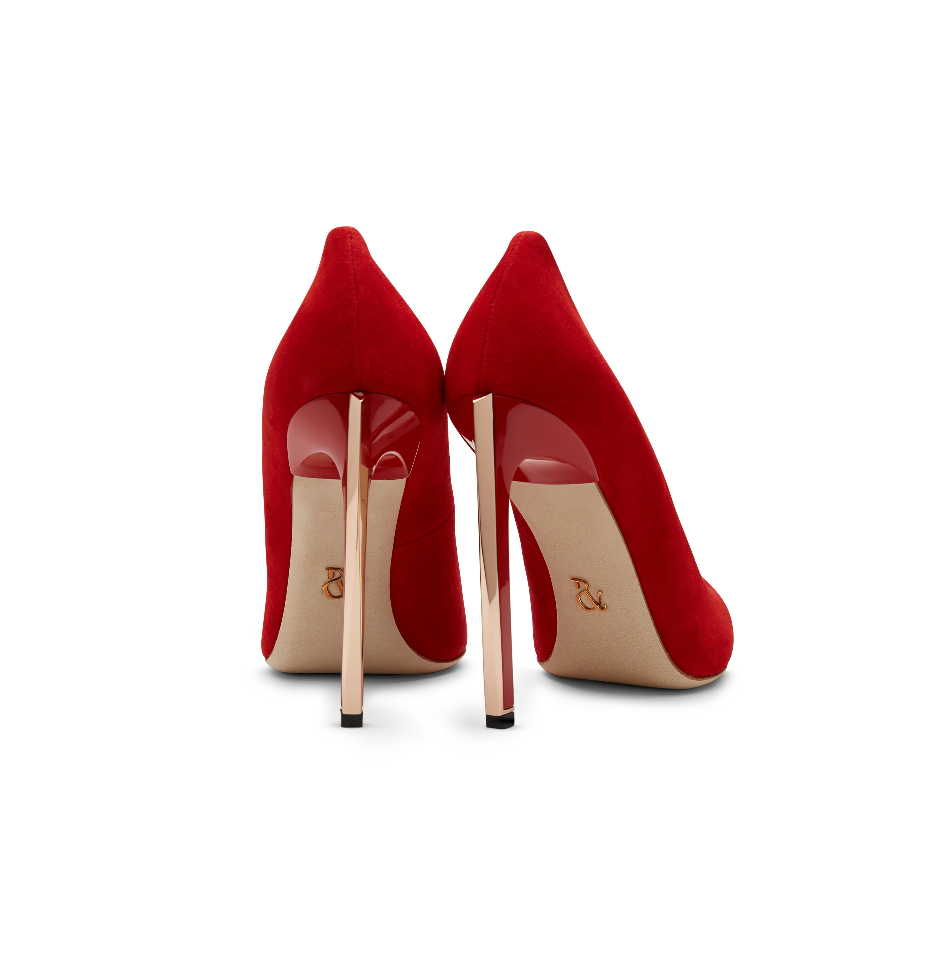 Red Suede Empire Pumps With Rose Gold Hardware