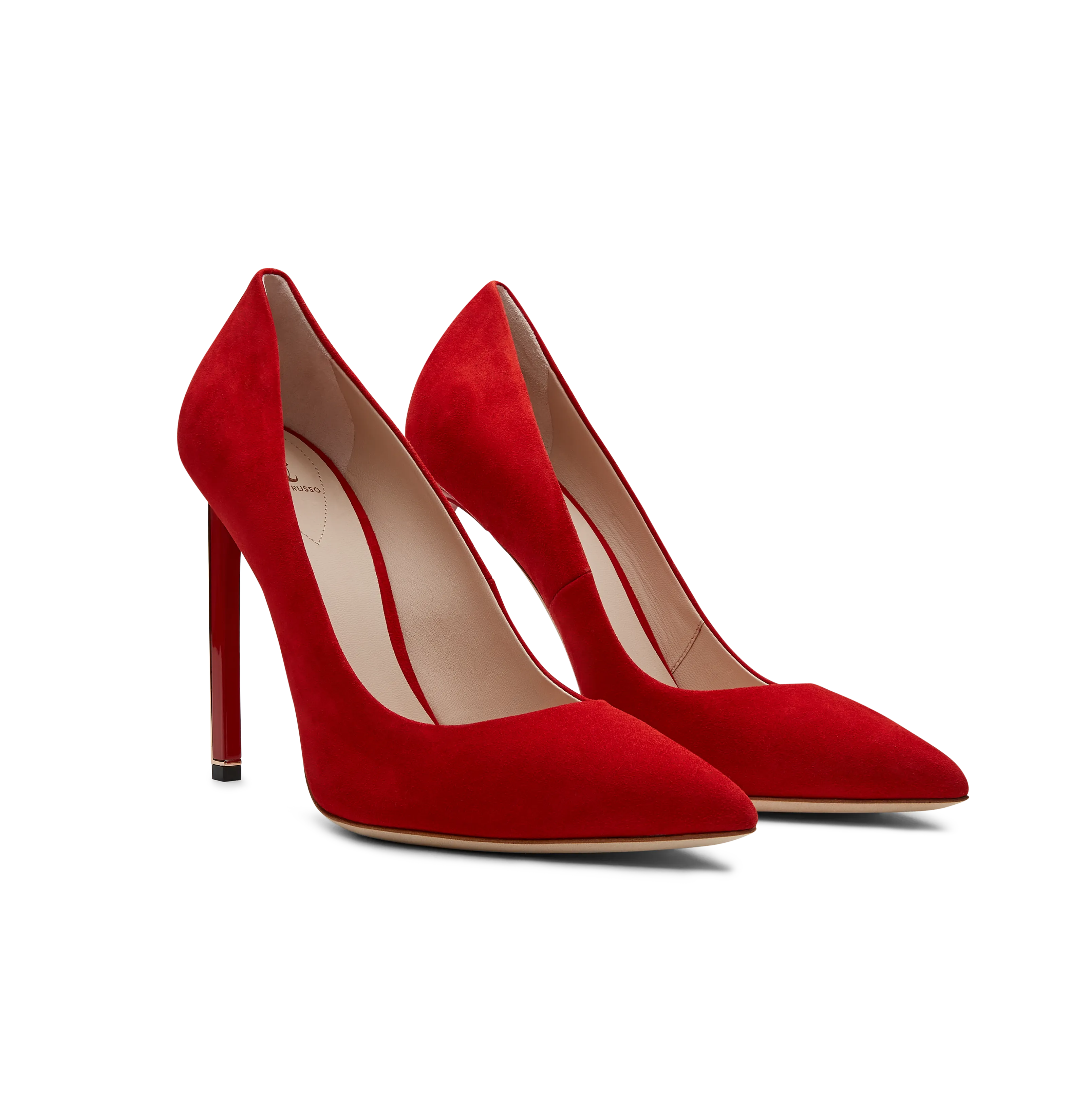 Red Suede Empire Pumps With Rose Gold Hardware