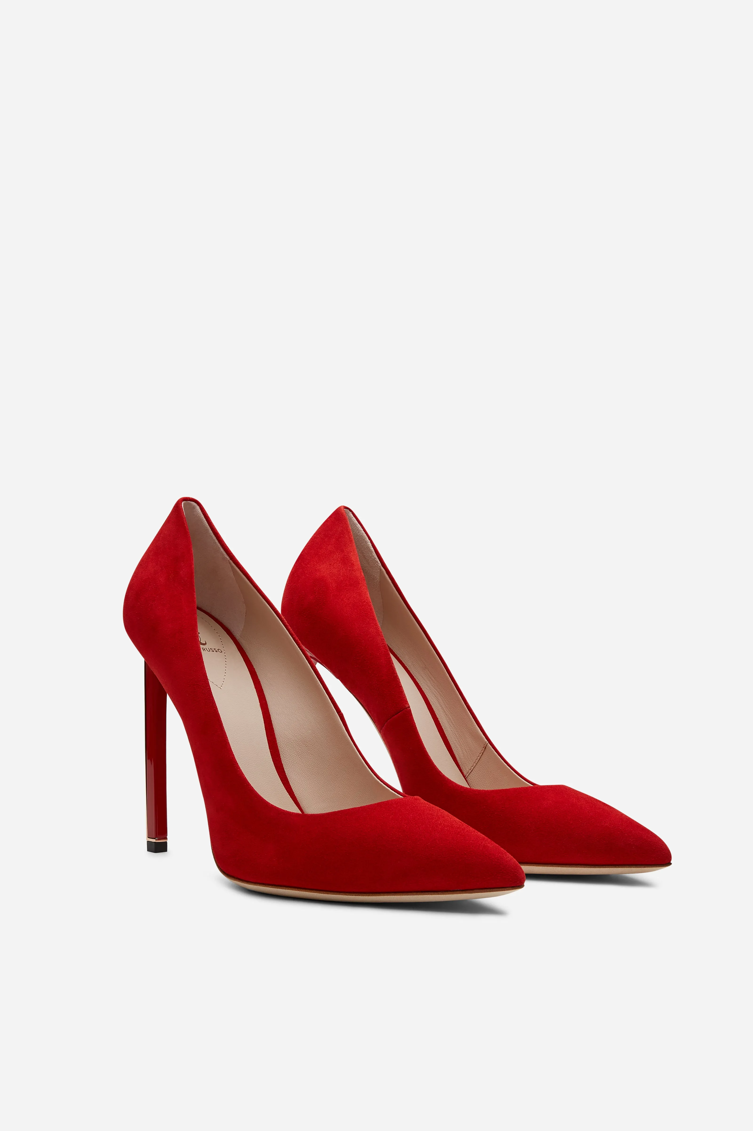 Red Suede Empire Pumps With Rose Gold Hardware